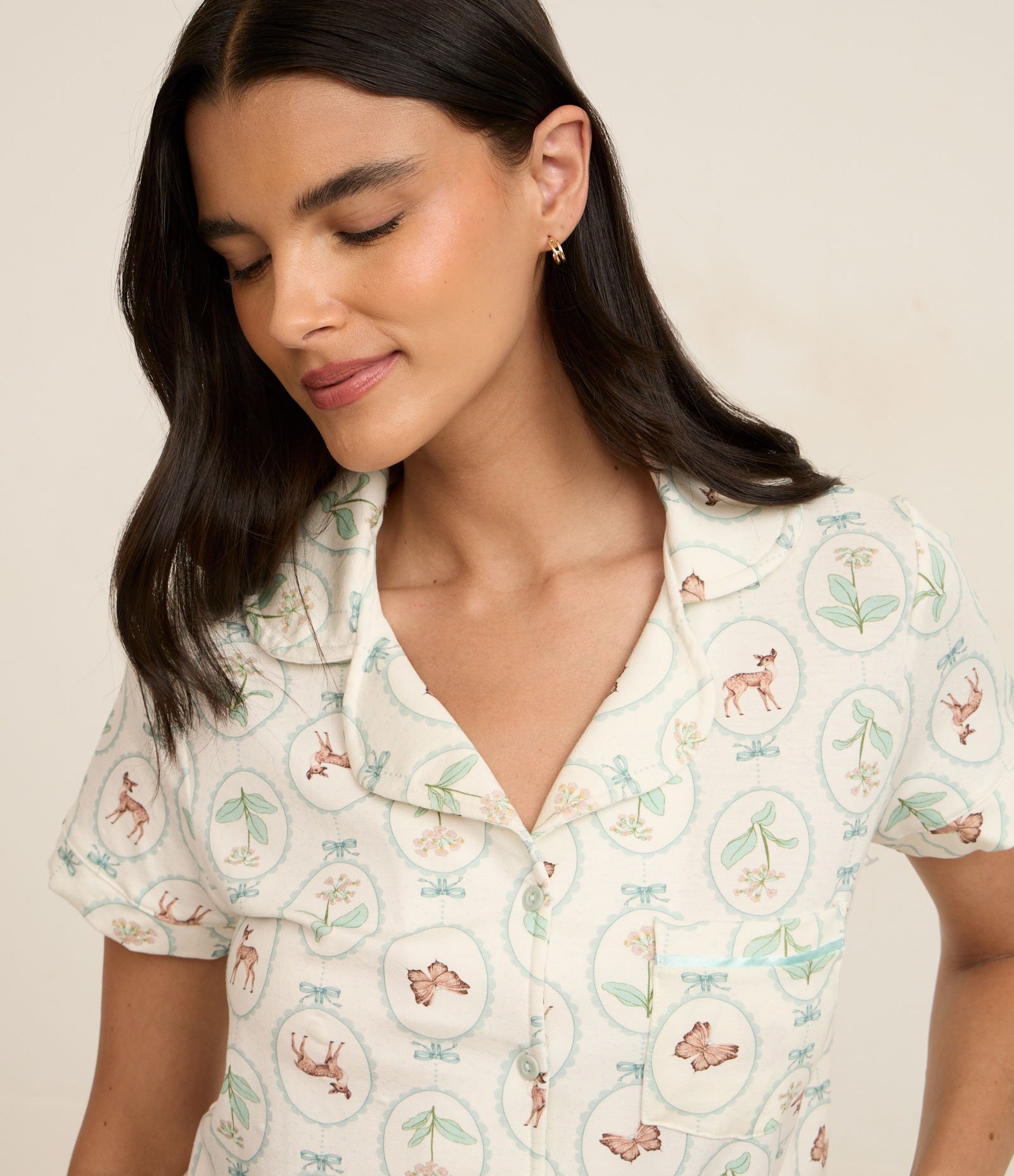 Pijama Short Doll Americano em Algodão Estampado Branco 2