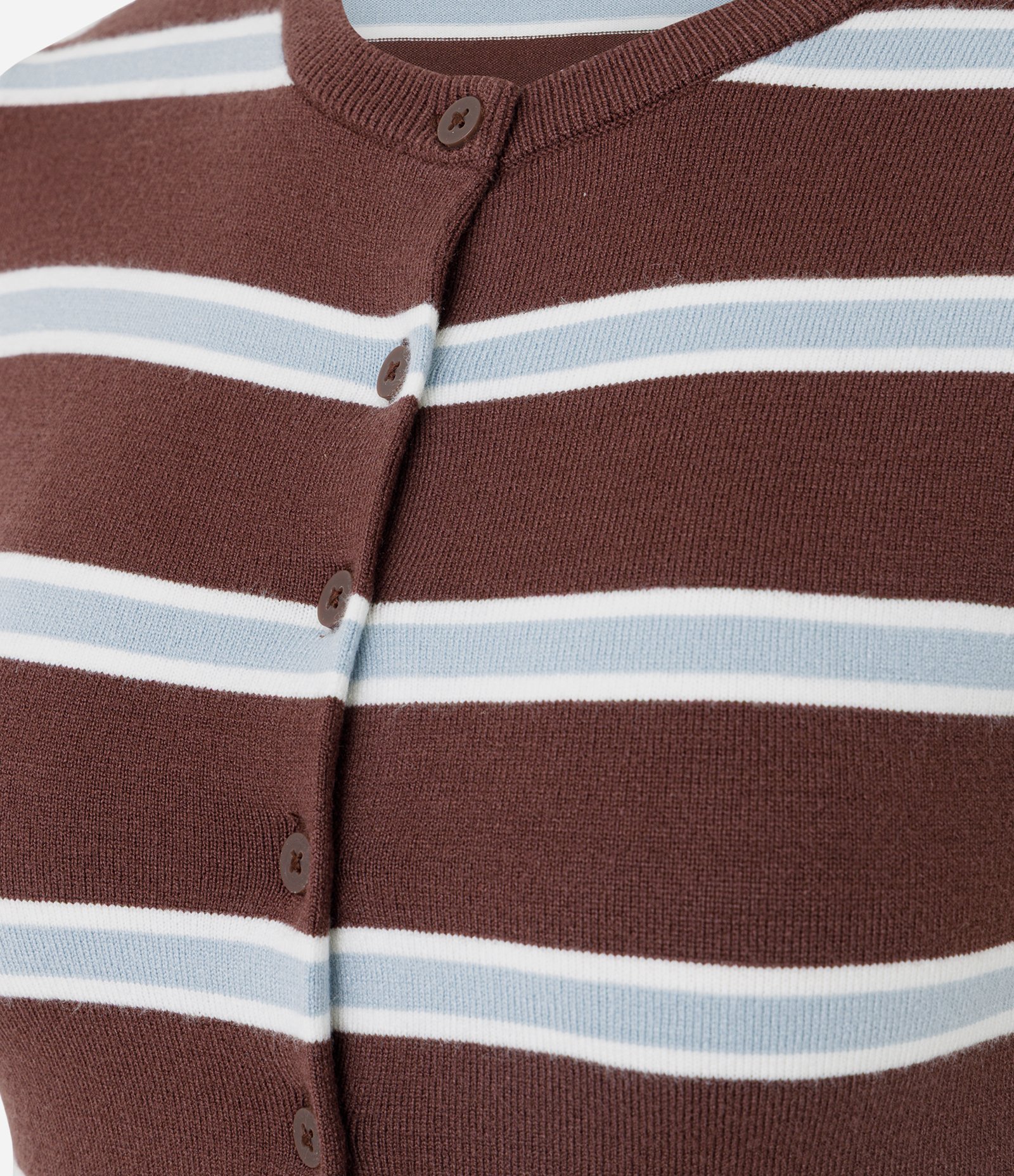 Blusa em Tricô com Abotoamento e Estampa de Listras Marrom/Azul 2