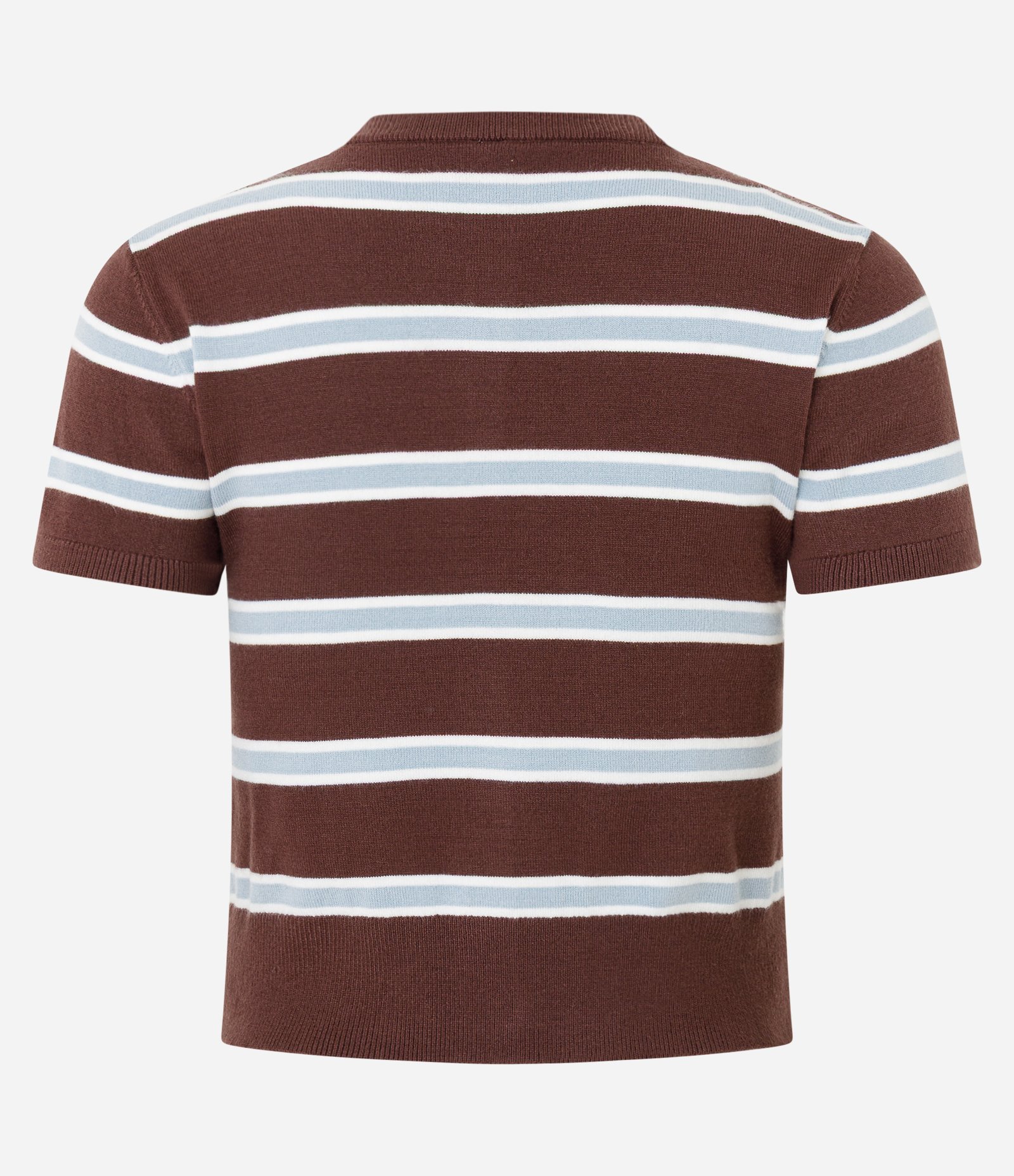 Blusa em Tricô com Abotoamento e Estampa de Listras Marrom/Azul 3