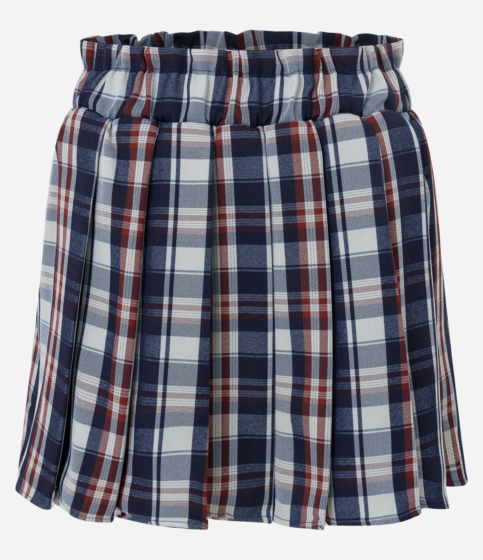 Saia Evasê Alfaiatada Plissada com Estampa Xadrez e Babado no Cós Azul 5