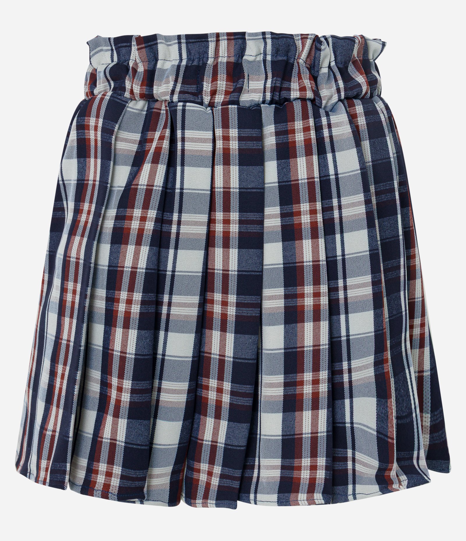 Saia Evasê Alfaiatada Plissada com Estampa Xadrez e Babado no Cós Azul 6