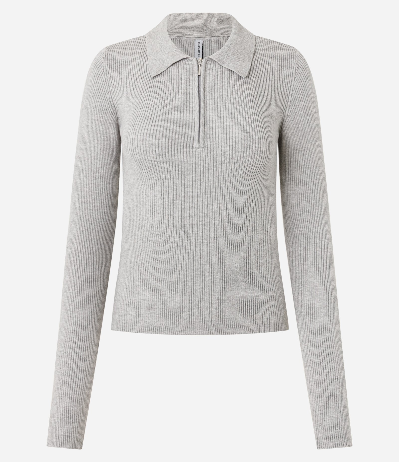 Blusa em Viscose em EfeitoTricô com Gola Polo e Zíper Cinza 4