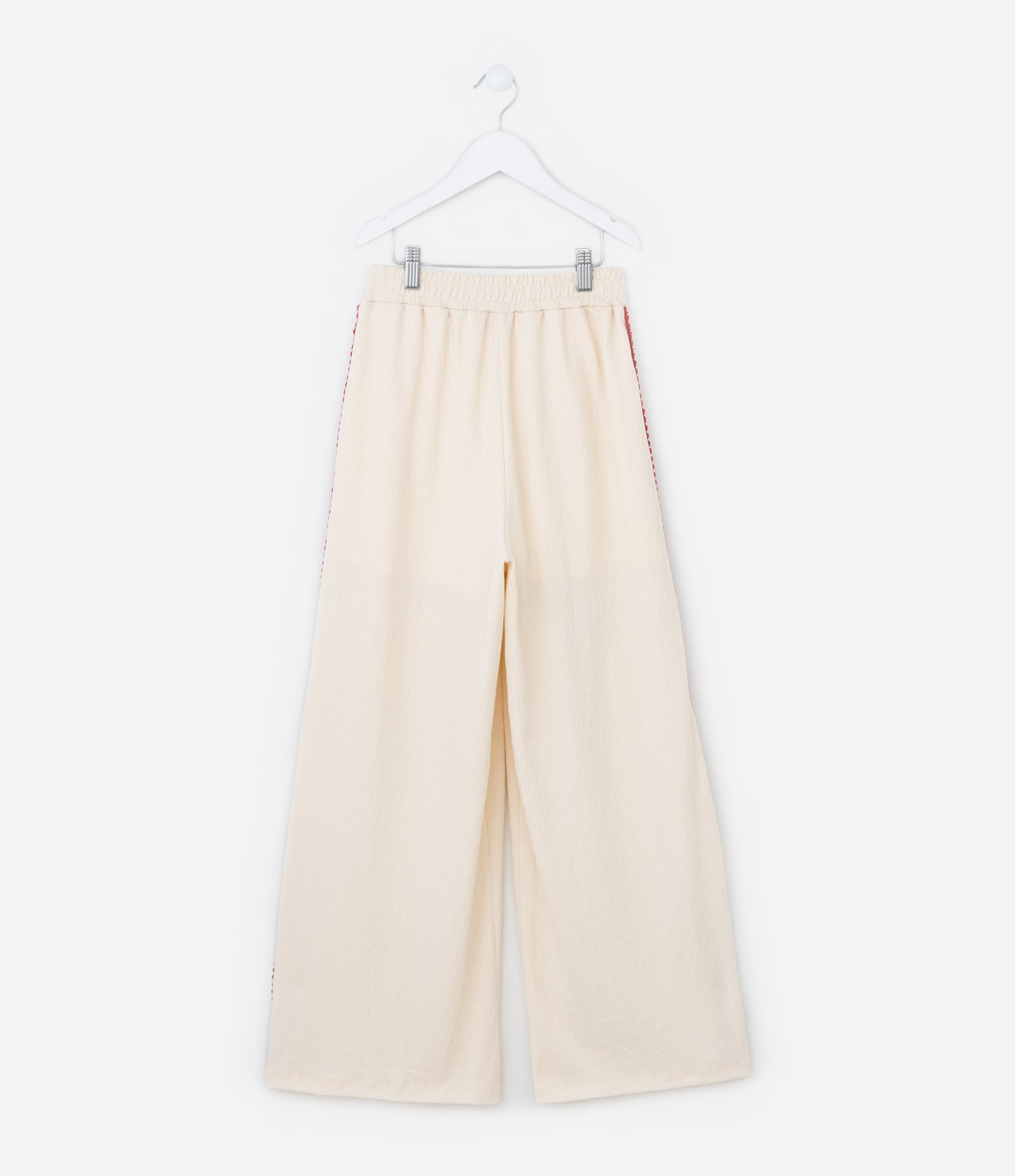 Calça Infantil Wide Leg em Anarruga com Aplicação de Sianinha - Tam 7 a 14 Anos Bege 2