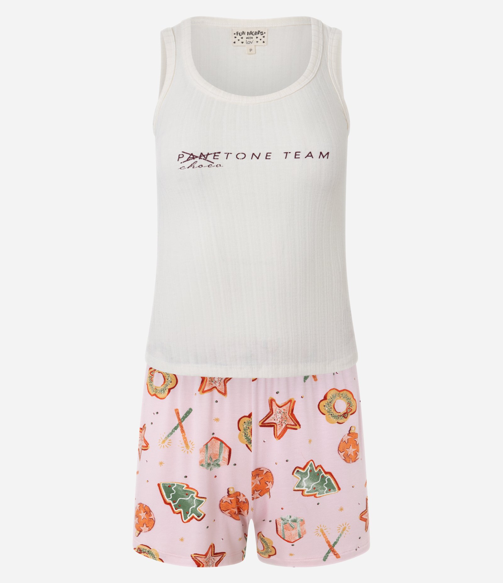 Pijama Short Doll em Ribana com Estampa Chocotone Branco 3