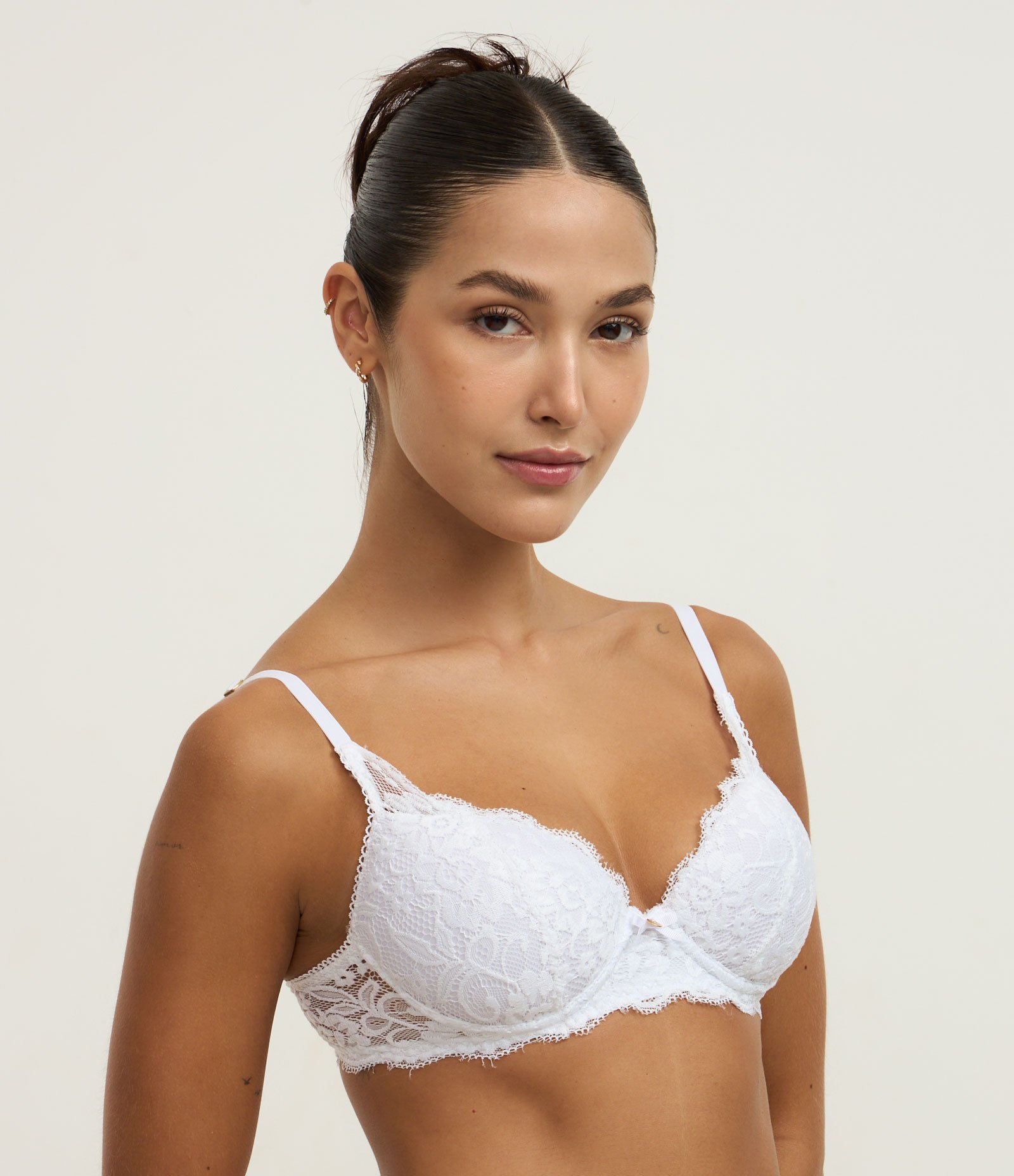 Sutiã Base em Renda Floral com Bojo Oco Branco 1