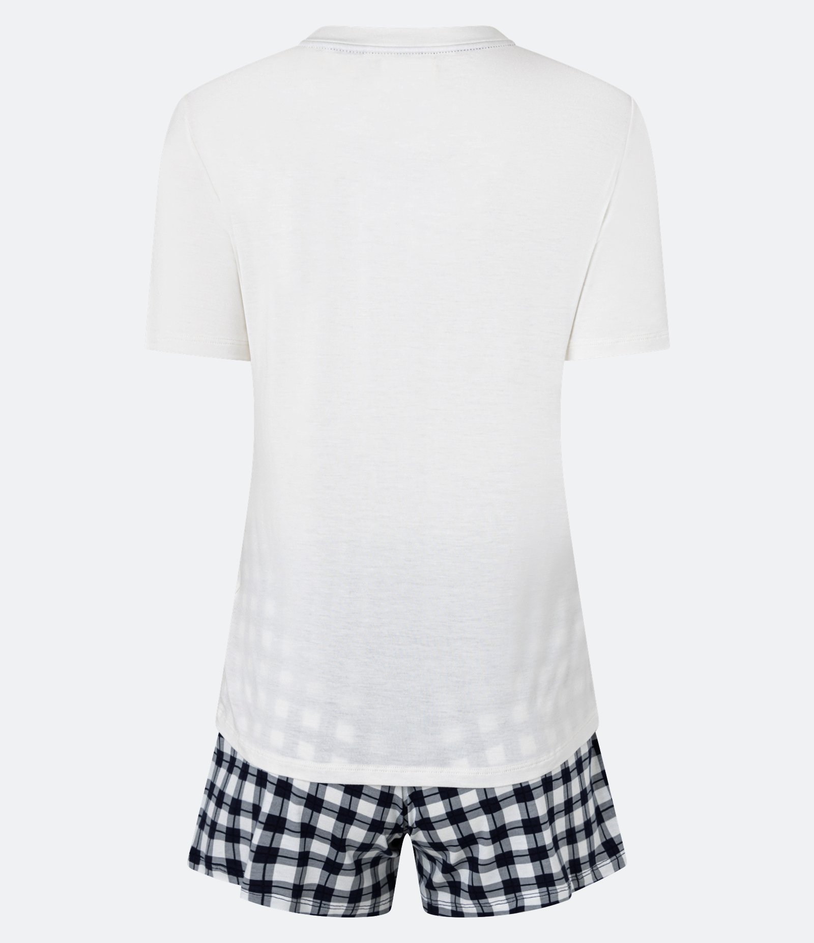 Pijama Short Doll em Viscose com Estampa de Frutas e Short Xadrez Branco 2