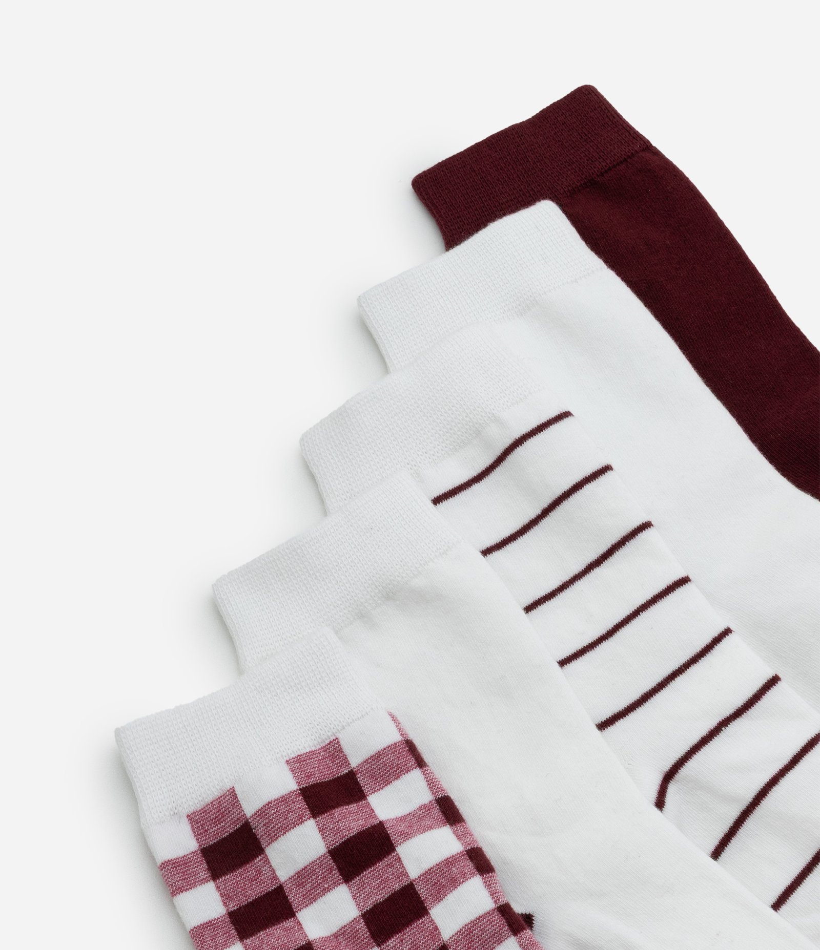 Kit 05 Meias Cano Alto em Algodão com Estampas Diversas Branco/Bordô 4