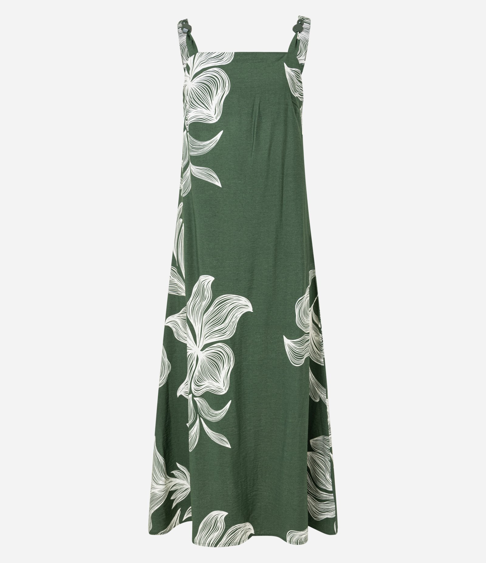 Vestido Evasê Midi em Viscose com Estampa Floral Verde/Branco 1