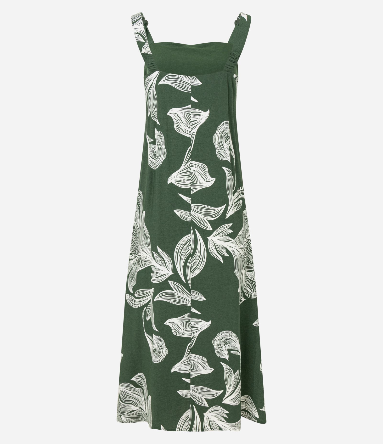 Vestido Evasê Midi em Viscose com Estampa Floral Verde/Branco 3