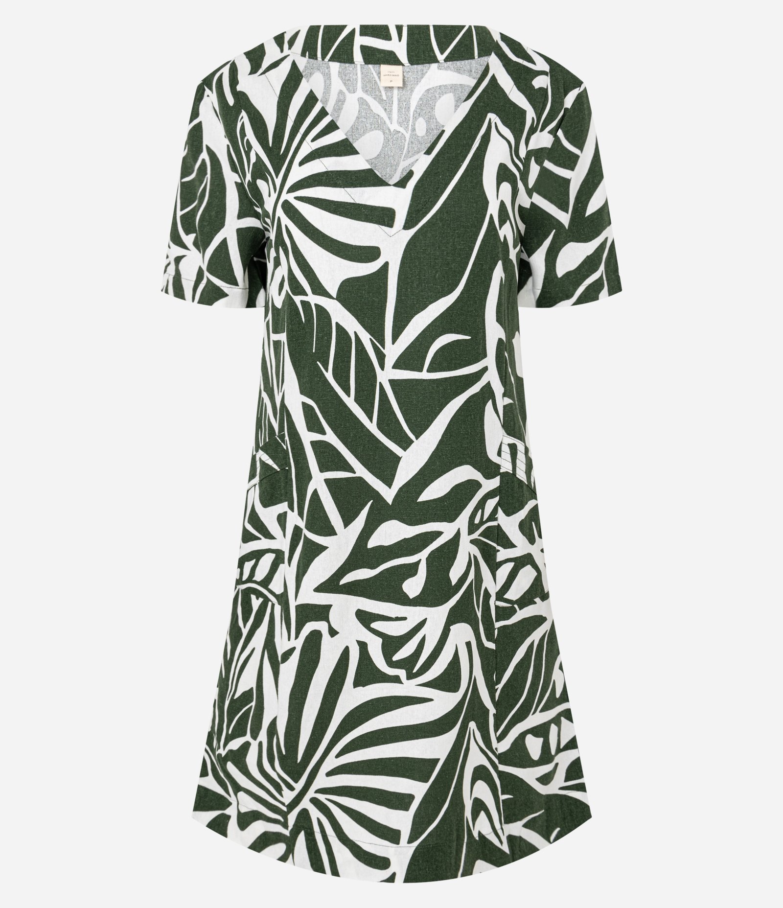Vestido Curto em Viscolinho com Decote em v Estampado Verde 1