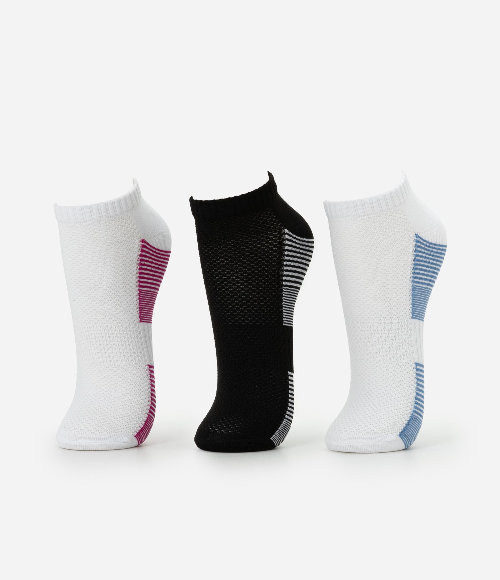 Kit 03 Meias Cano Baixo em Algodão com Listras Rosa / Azul / CInza 1