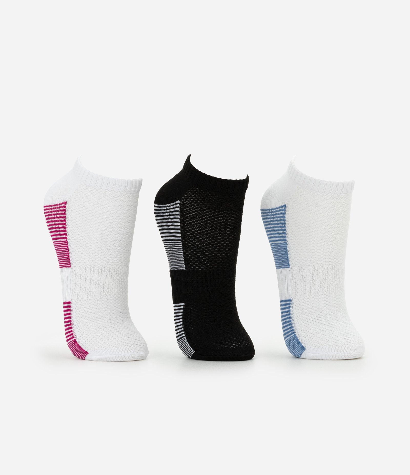 Kit 03 Meias Cano Baixo em Algodão com Listras Rosa / Azul / CInza 2