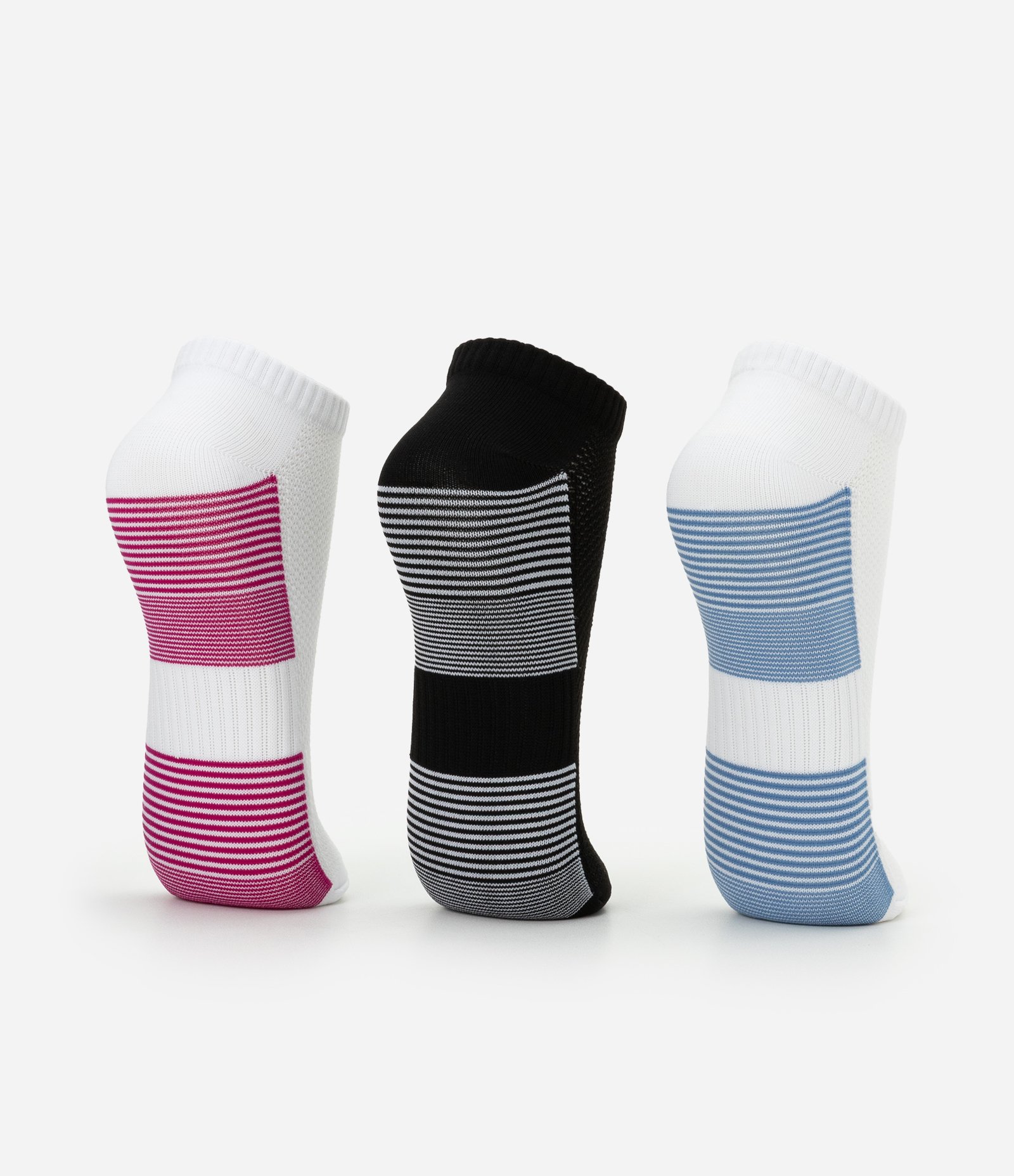 Kit 03 Meias Cano Baixo em Algodão com Listras Rosa / Azul / CInza 3