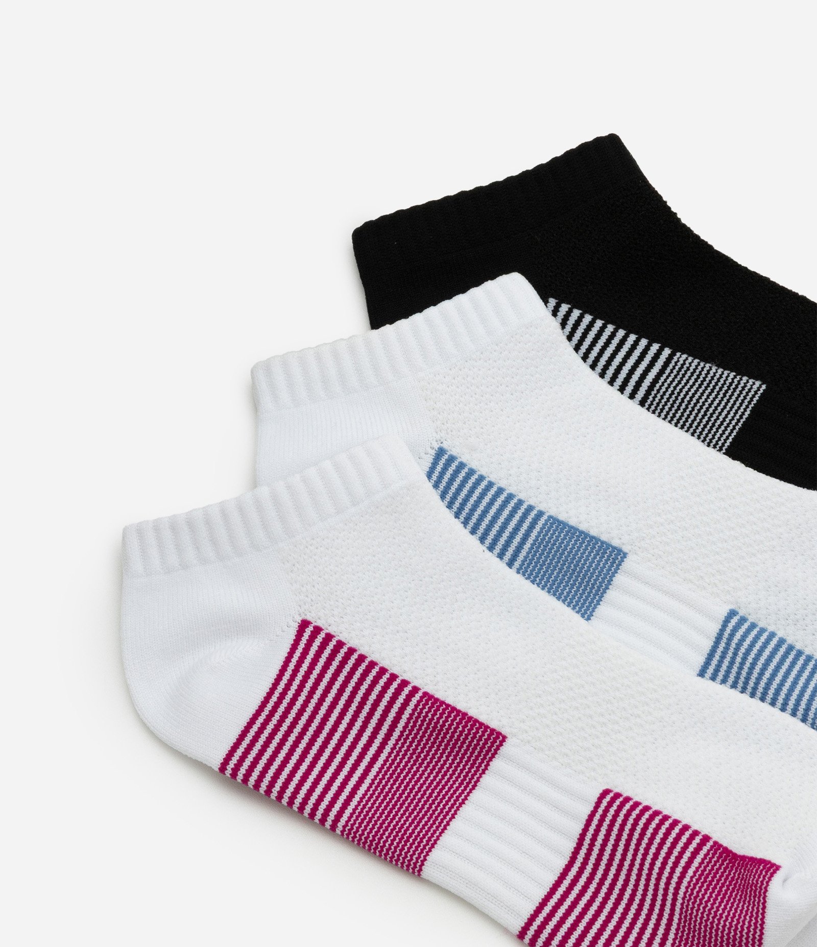 Kit 03 Meias Cano Baixo em Algodão com Listras Rosa / Azul / CInza 4