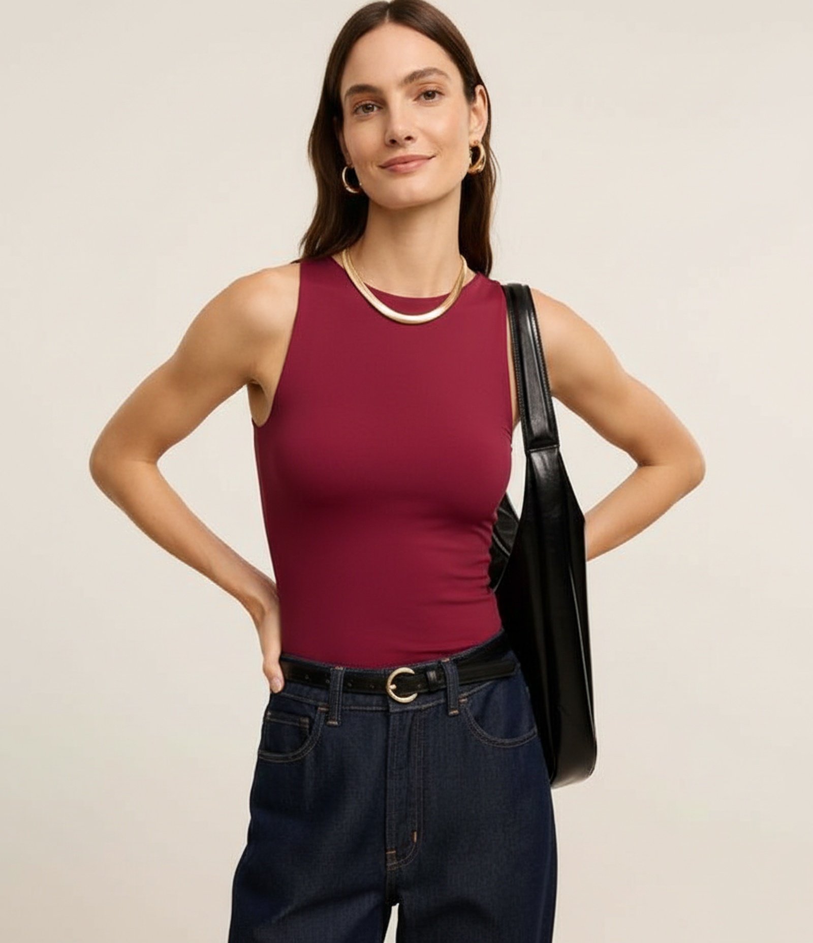 Blusa em Poliamida com Gola Redonda Bordô 3