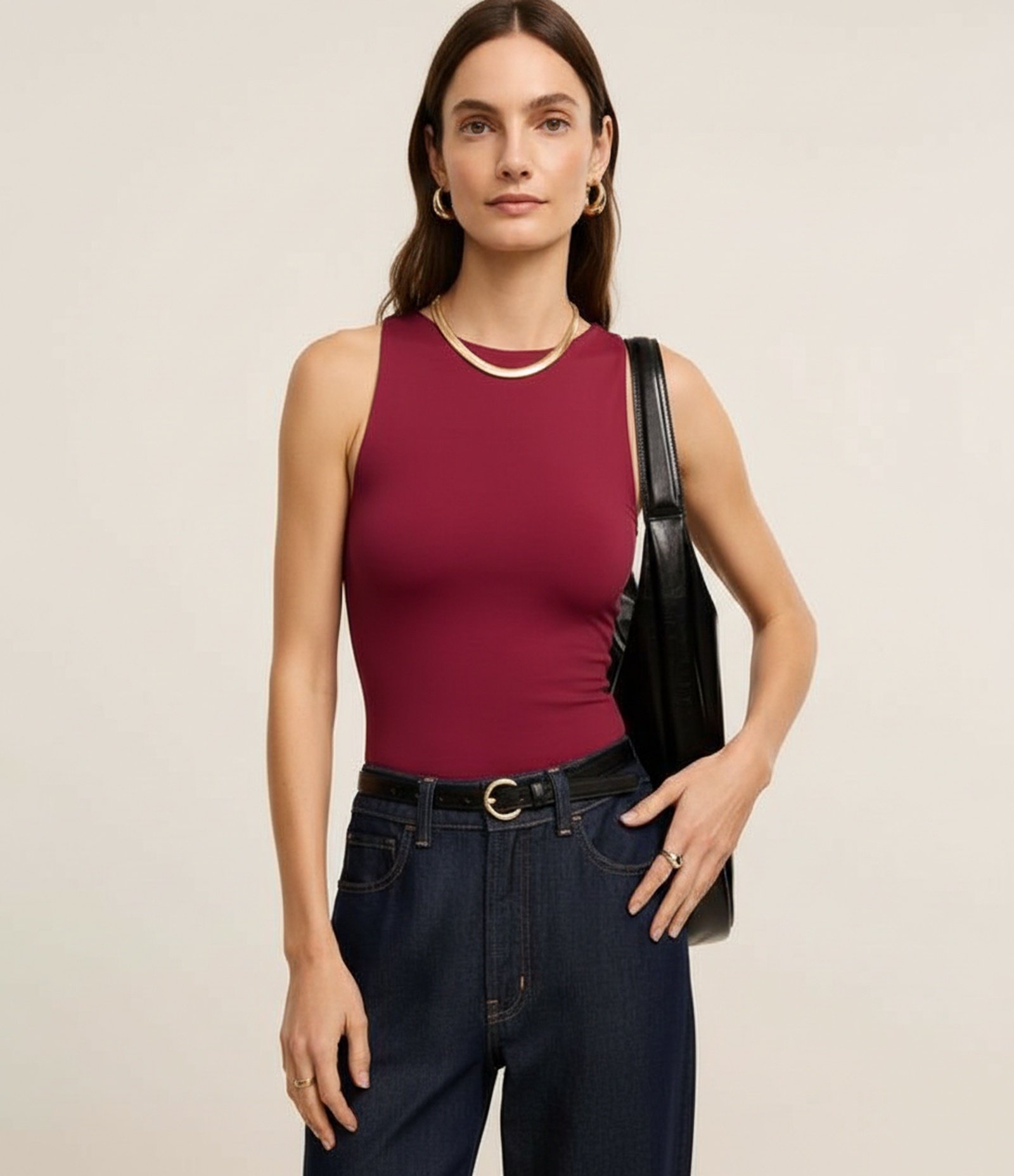 Blusa em Poliamida com Gola Redonda Bordô 4