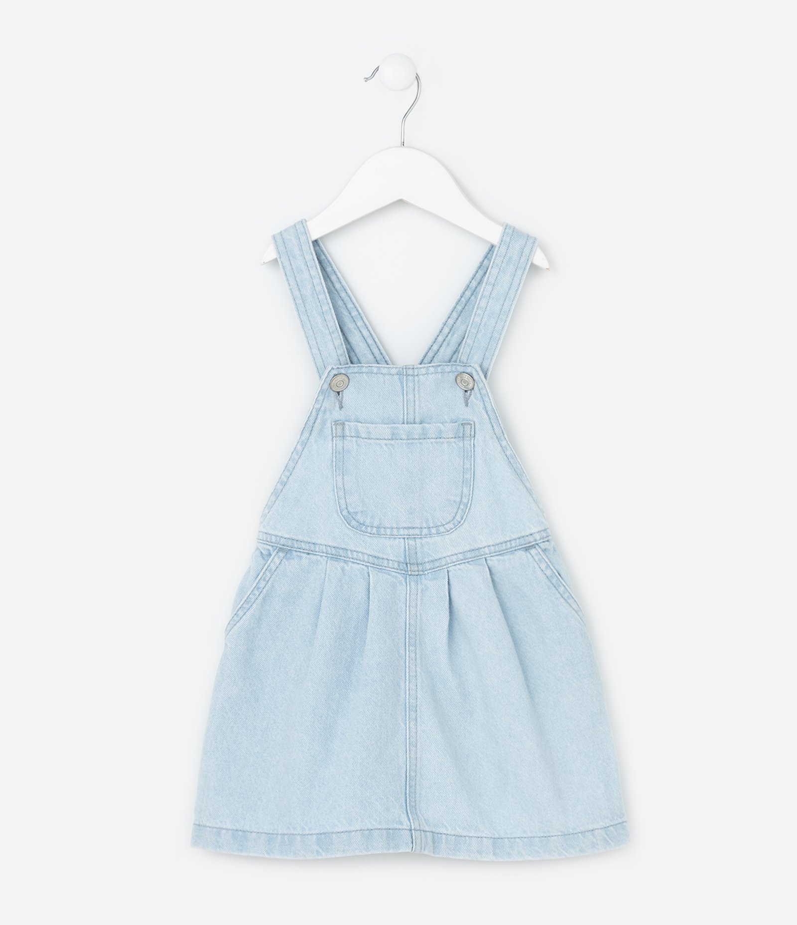 Salopete Infantil Jeans com Bolsinho Frontal e Pregas – Tam 1 a 6 Anos Azul Claro 1