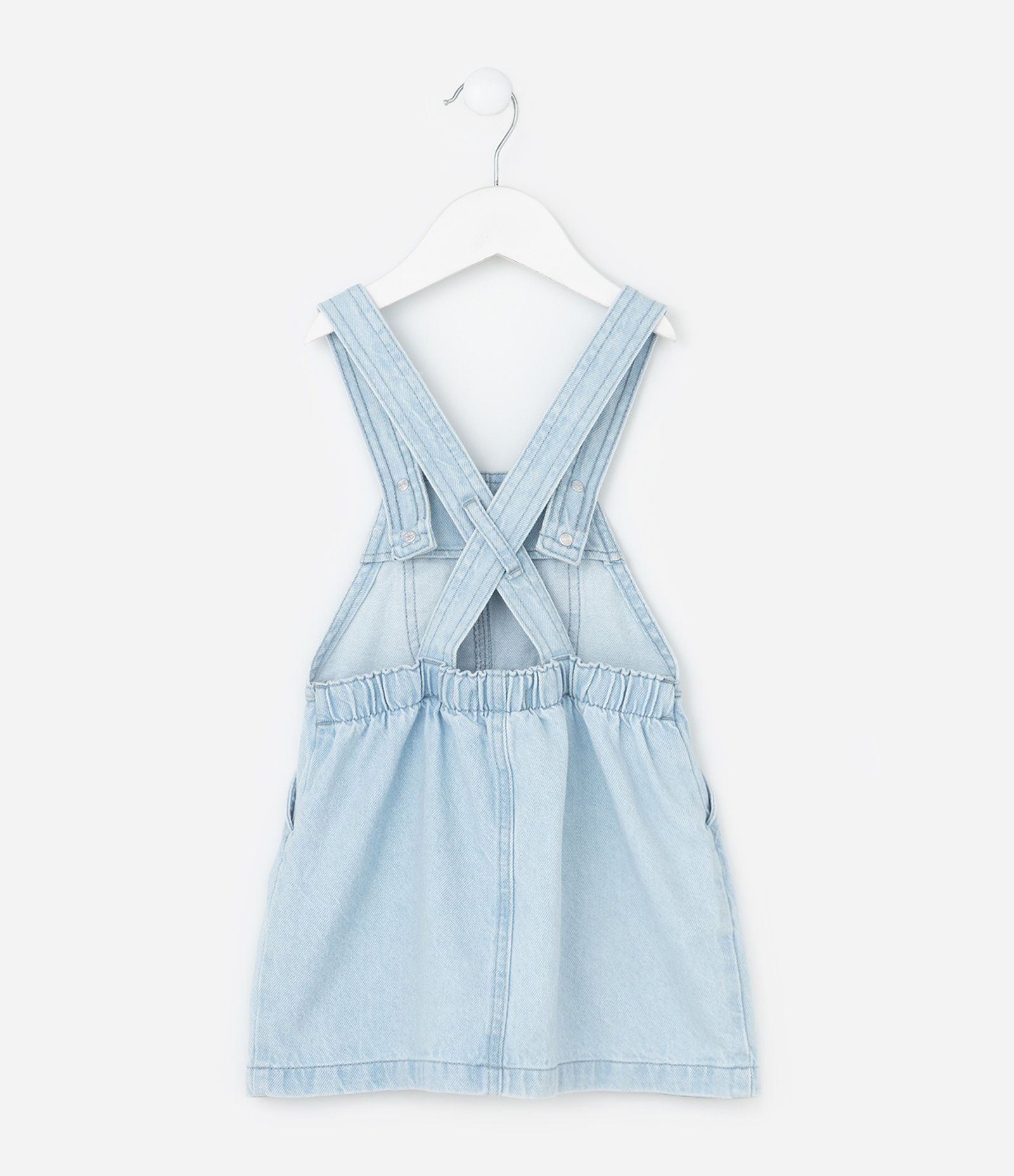 Salopete Infantil Jeans com Bolsinho Frontal e Pregas – Tam 1 a 6 Anos Azul Claro 2