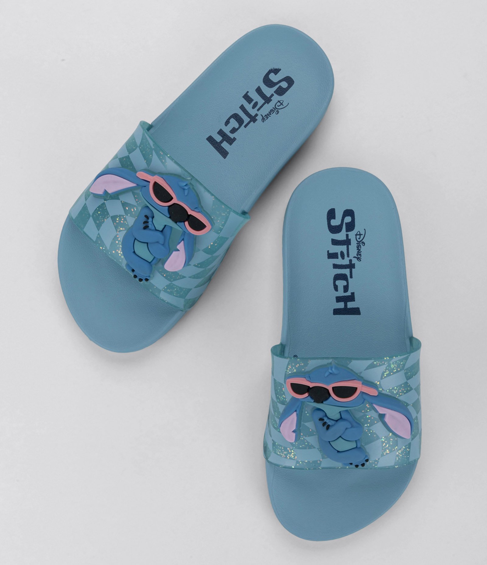 Chinelo Slide Infantil com Glitter e Patch do Stitch - Tam 23 ao 34 Azul 3