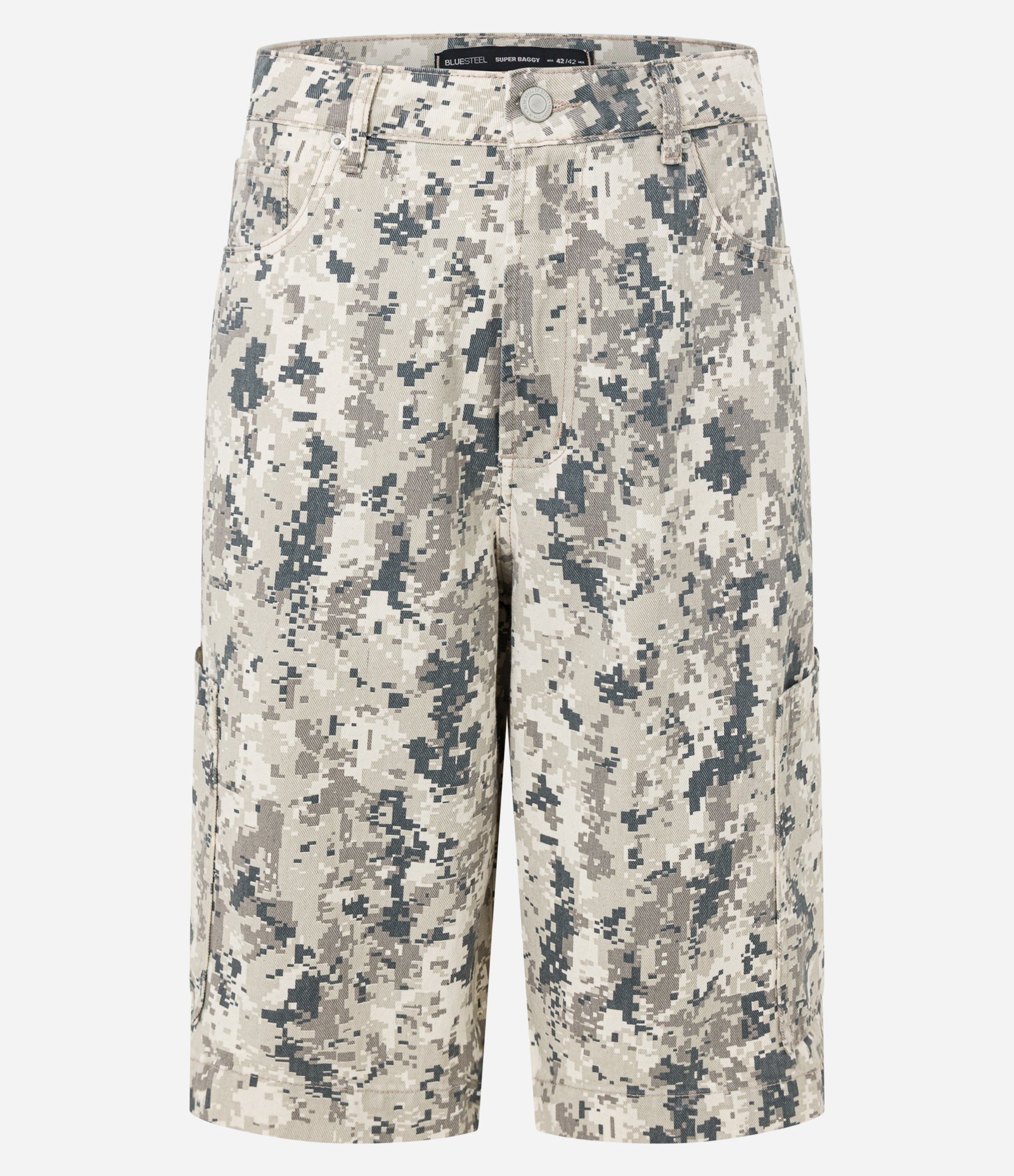 Bermuda Super Baggy Camuflado Pixel com Bolsos Laterais Cinza 8