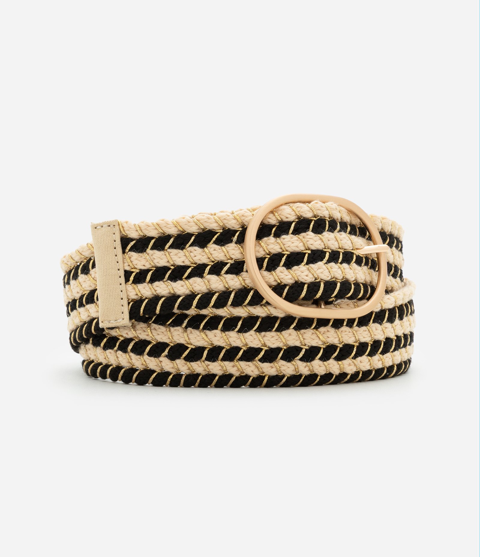 Cinto Largo Listrado Diferenciado com Fivela Redonda Bicolor Begre/Marrom 2