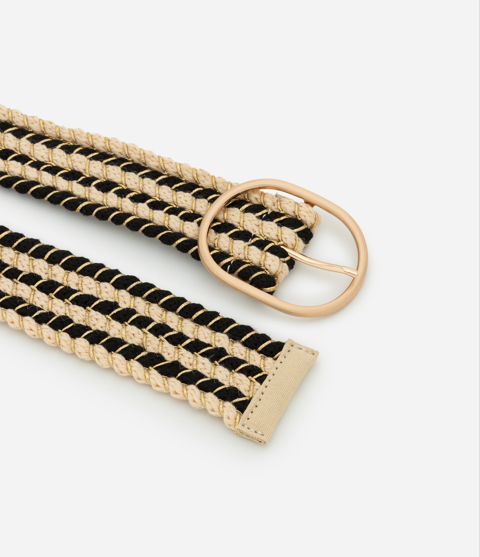 Cinto Largo Listrado Diferenciado com Fivela Redonda Bicolor Begre/Marrom 3