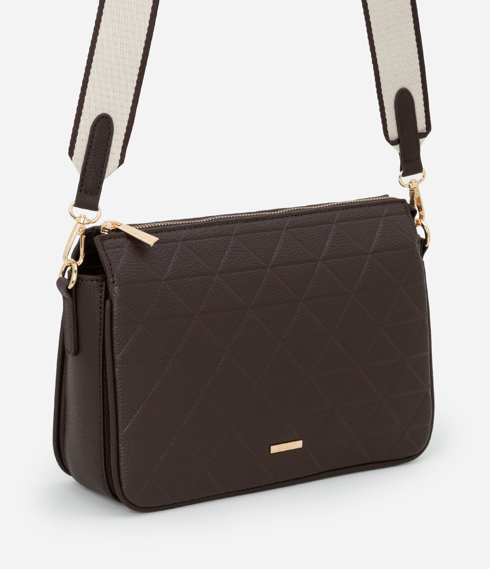 Bolsa Transversal Média com Divisórias e Bolso Externo Marrom 1