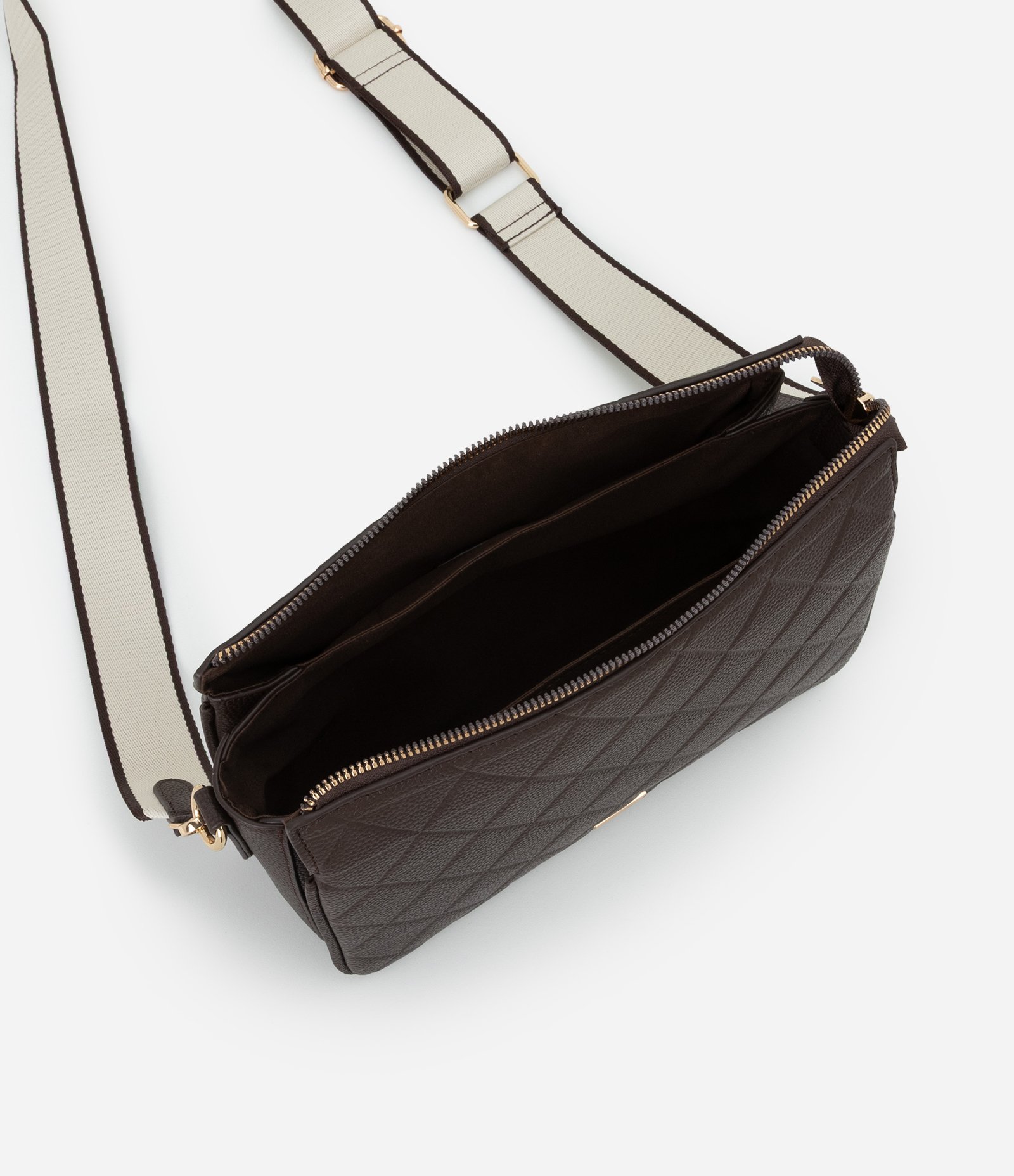 Bolsa Transversal Média com Divisórias e Bolso Externo Marrom 5