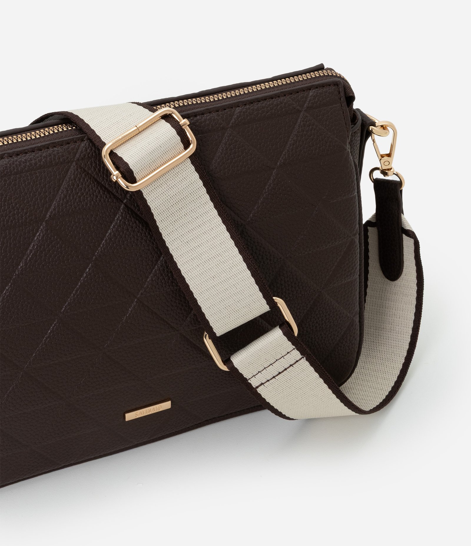 Bolsa Transversal Média com Divisórias e Bolso Externo Marrom 6