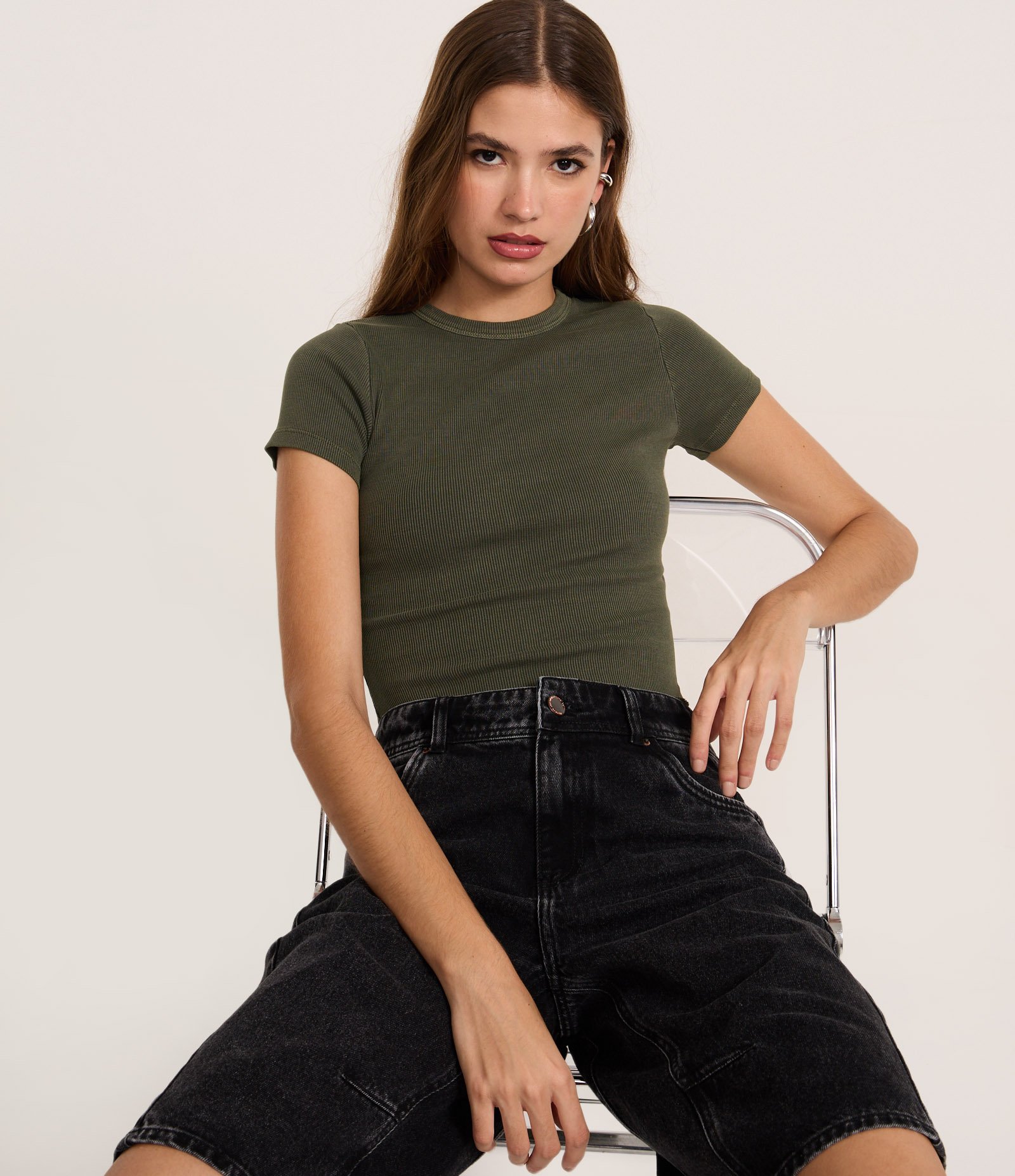 Blusa Canelada em Ribana Estonada com Barra Redonda Verde 4