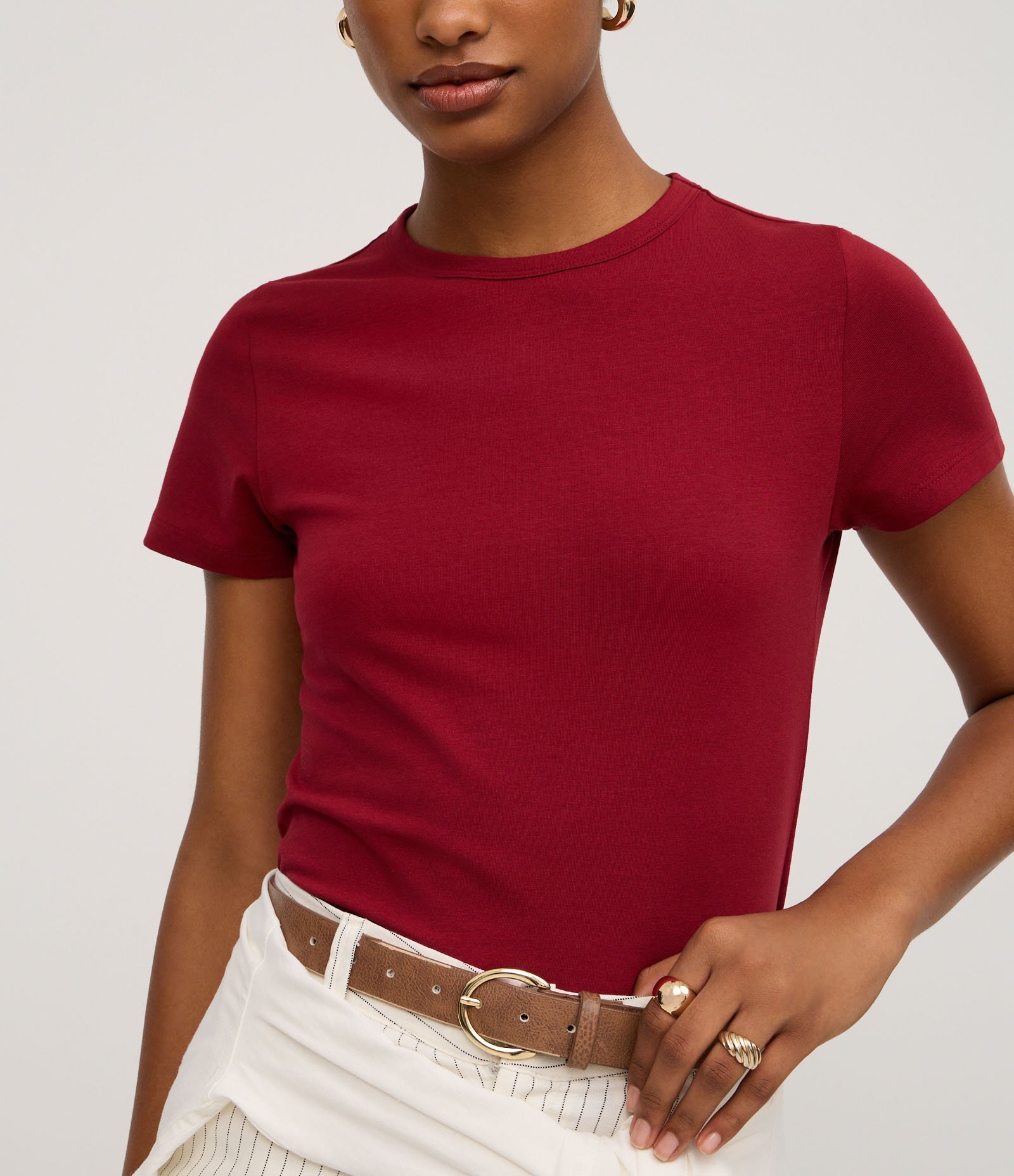Blusa Slim Básica em Algodão Peruano com Gola Redonda Vermelho 5
