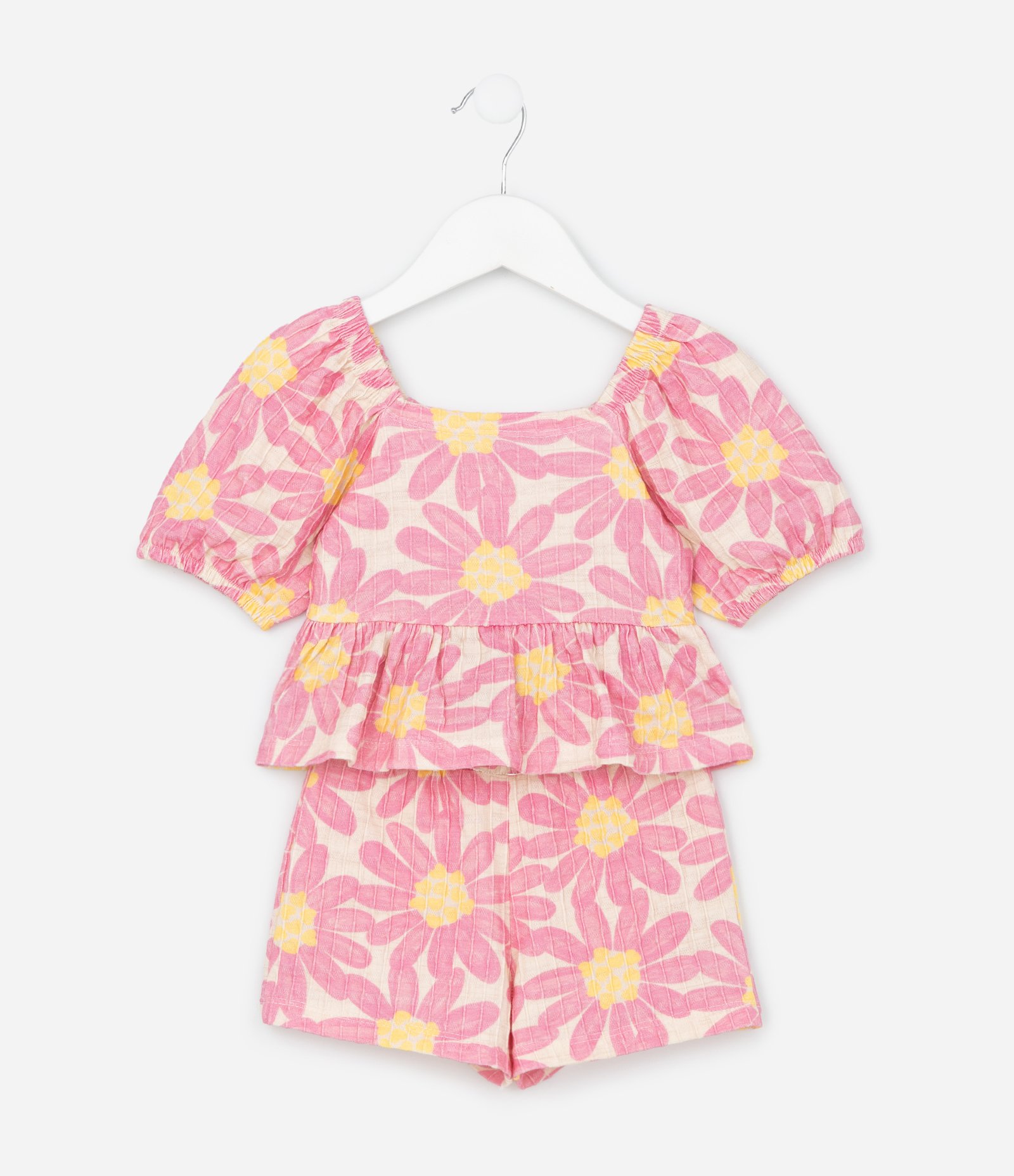 Conjunto Infantil em Algodão com Estampa de Flores - Tam 1 a 5 Anos Rosa 1