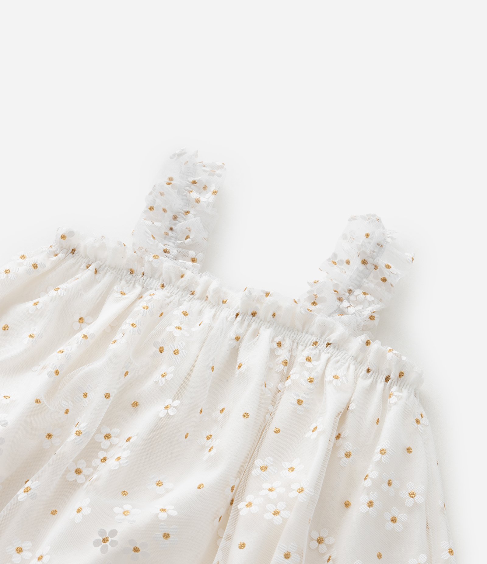 Vestido Infantil em Tule com Estampa de Florzinhas - Tam 1 a 6 Anos Branco 6