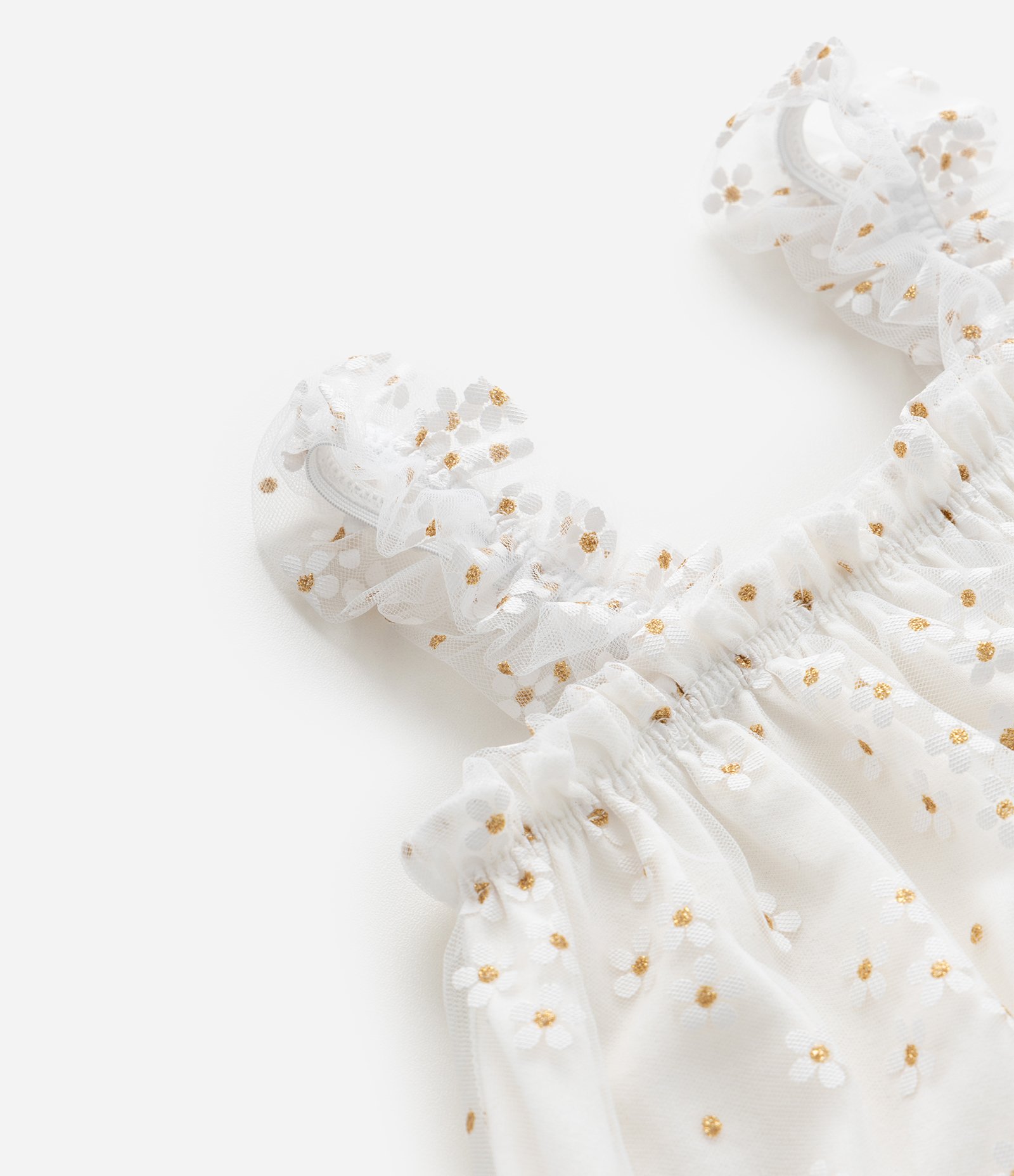 Vestido Infantil em Tule com Estampa de Florzinhas - Tam 1 a 6 Anos Branco 7