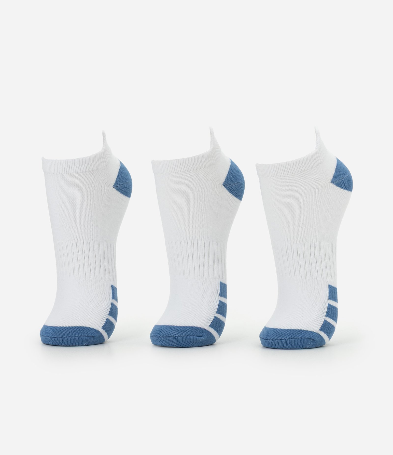 Kit 03 Meias Cano Baixo Esportivas em Poliamida com Listras Branco 1