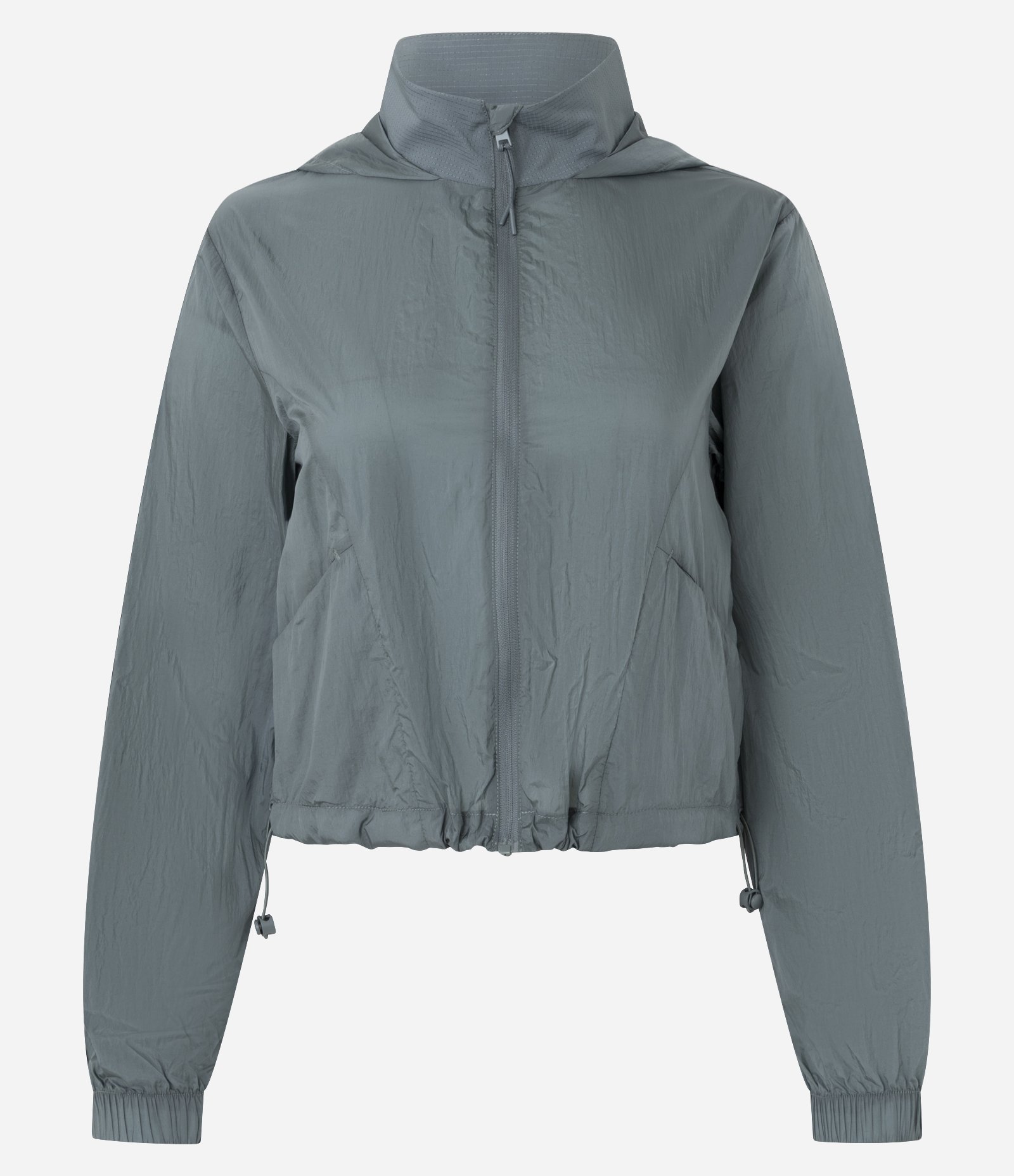 Jaqueta Corta Vento Cropped Esportiva com Saquinho Verde Acinzentado 5