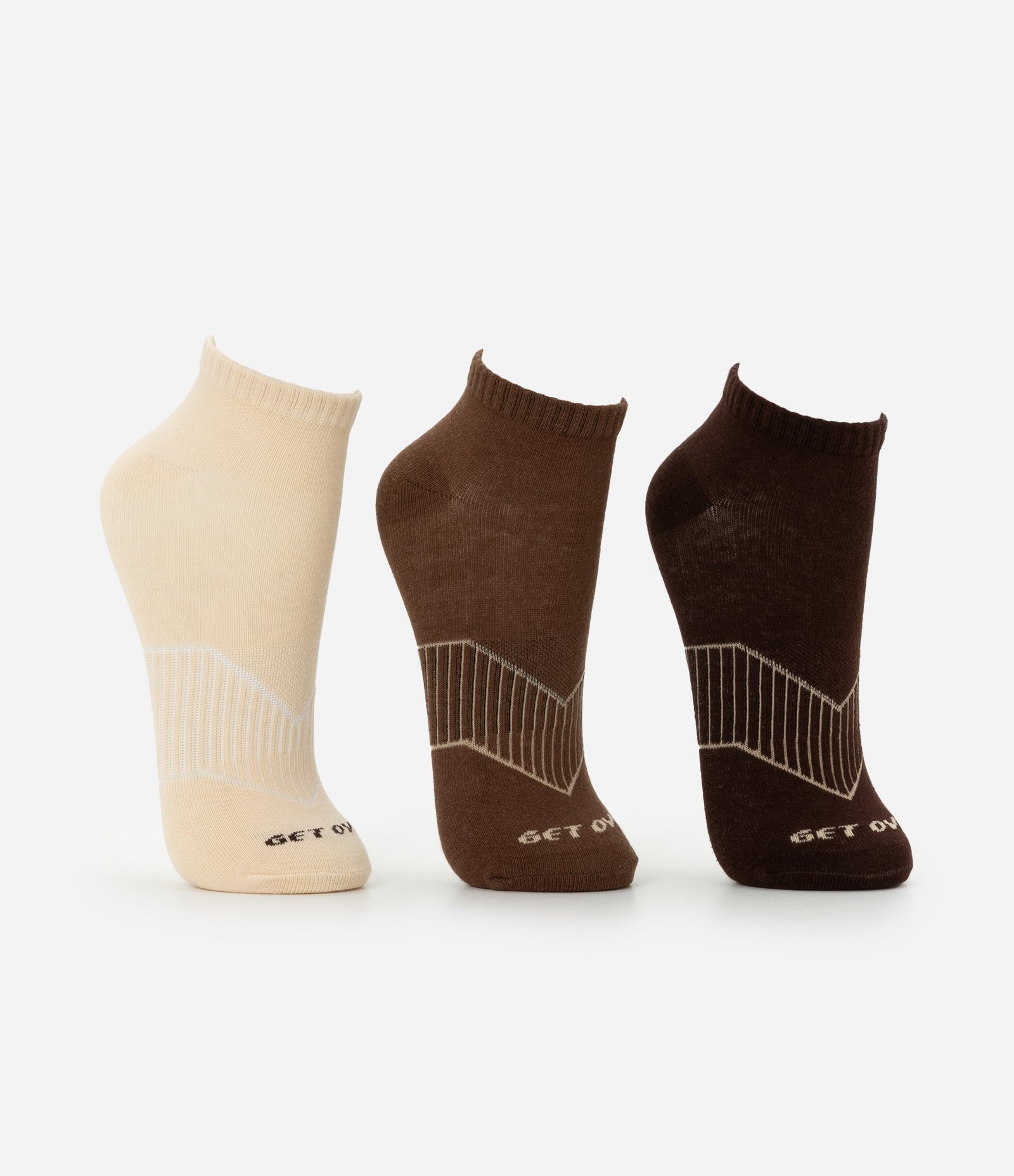 Kit 03 Meias Esportiva Cano Baixo com Detalhe Canelado Marrom 2