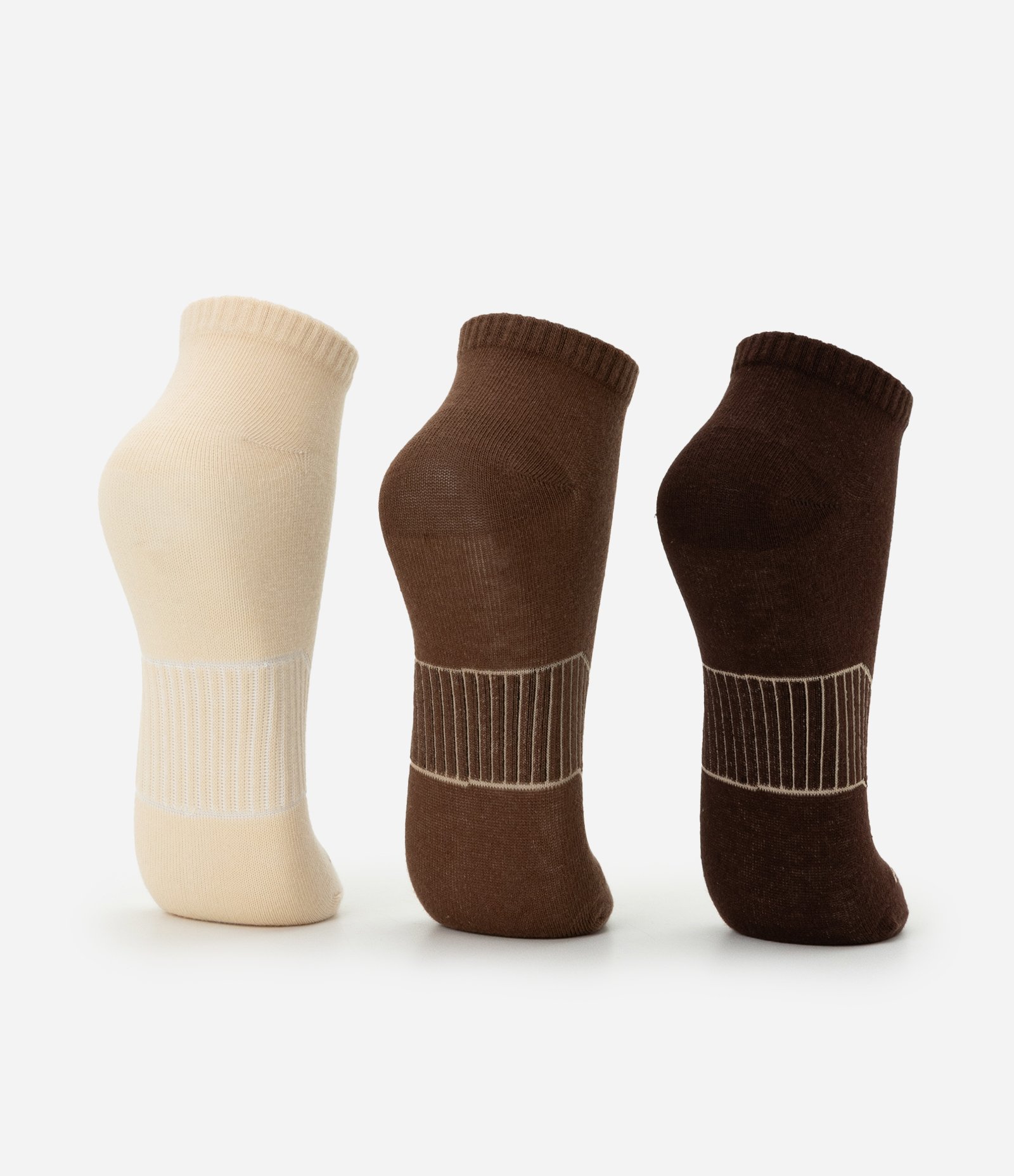 Kit 03 Meias Esportiva Cano Baixo com Detalhe Canelado Marrom 3