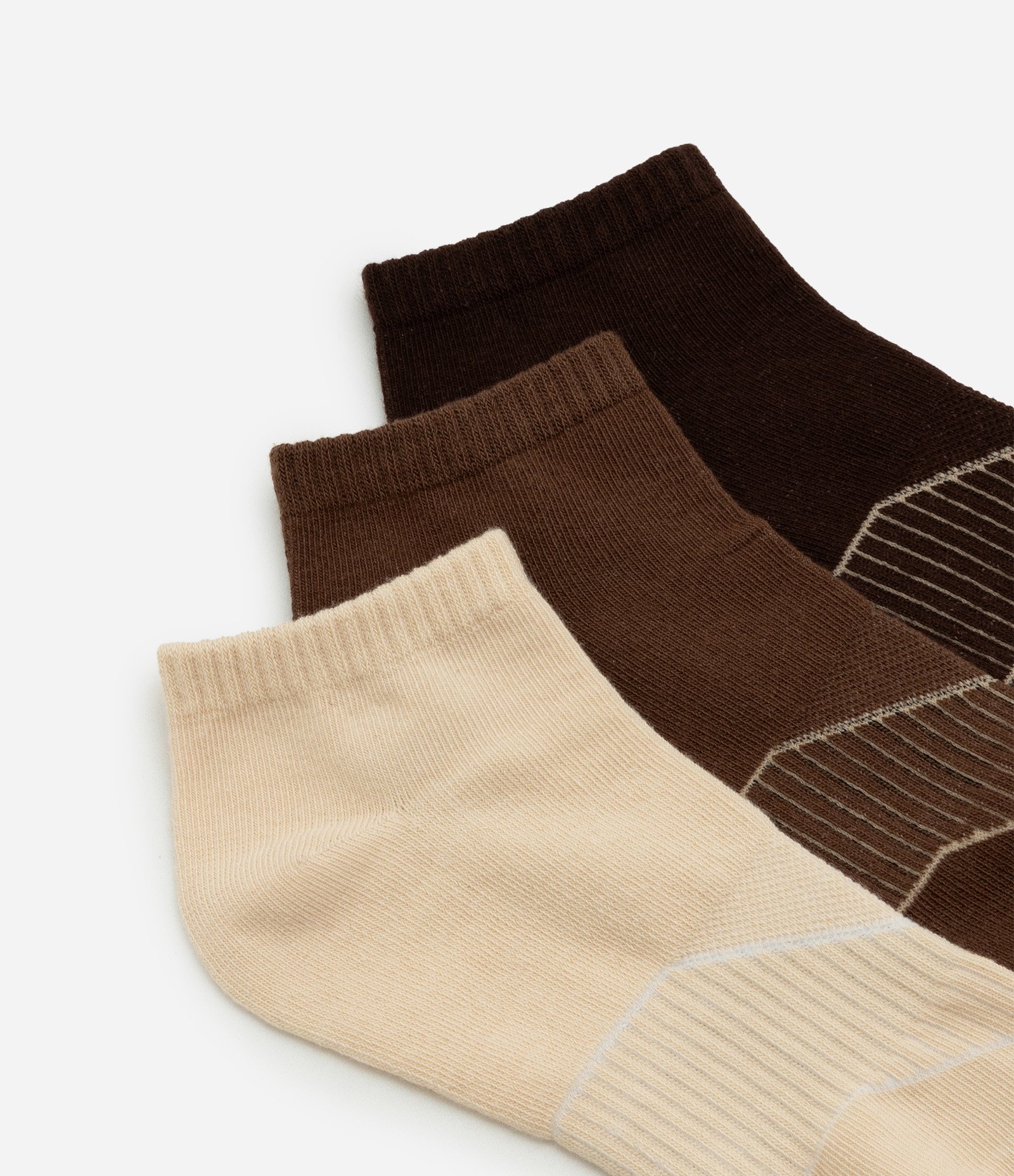 Kit 03 Meias Esportiva Cano Baixo com Detalhe Canelado Marrom 4