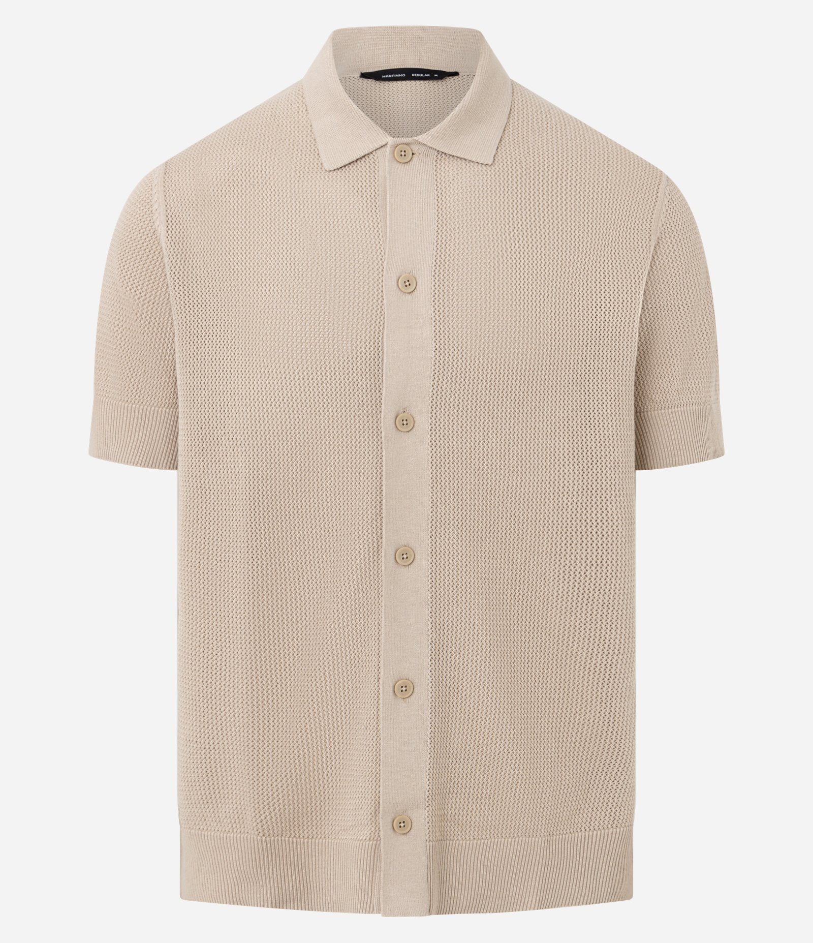Camisa Regular em Algodão com Textura em Tricô Bege 1