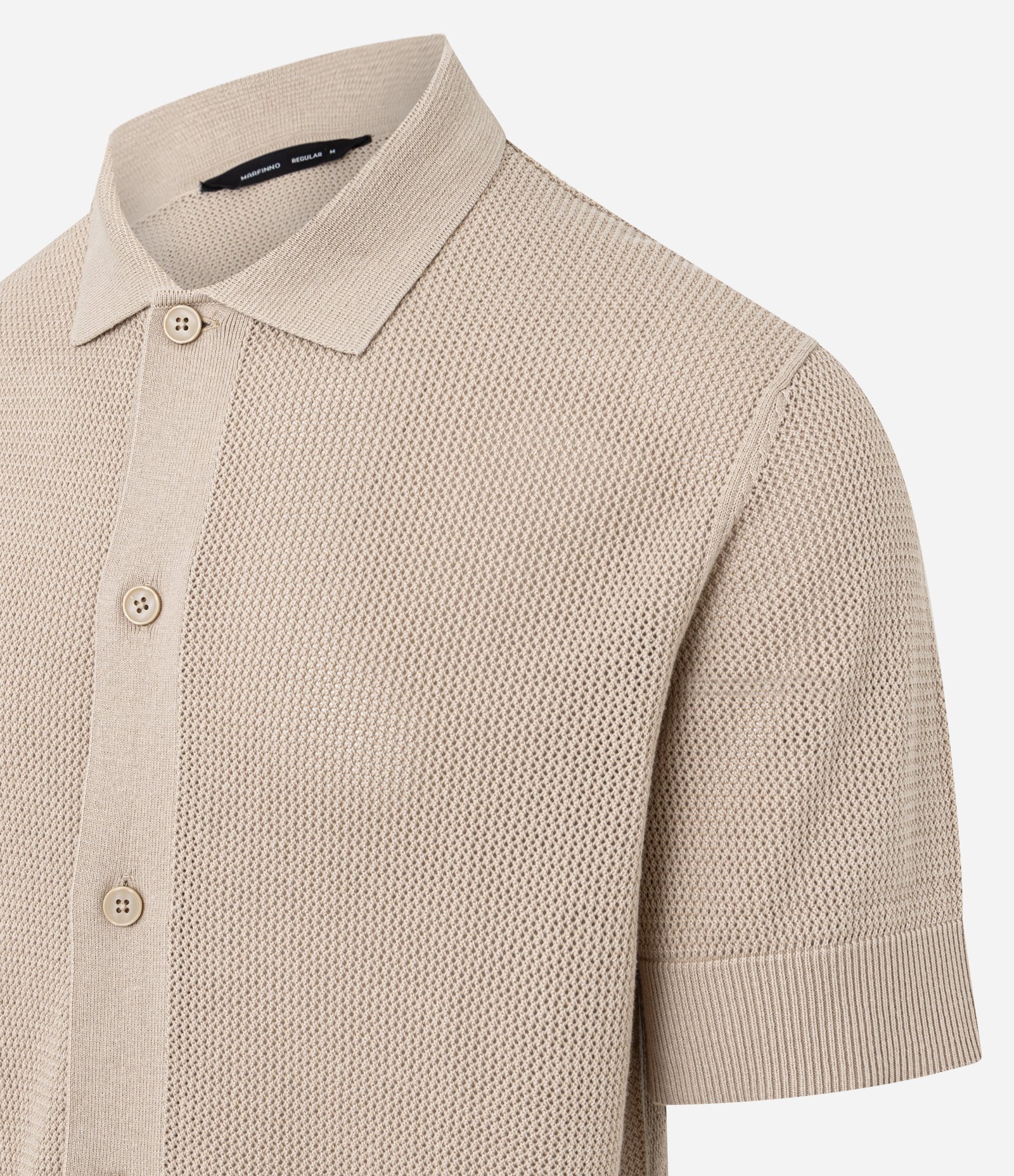 Camisa Regular em Algodão com Textura em Tricô Bege 2