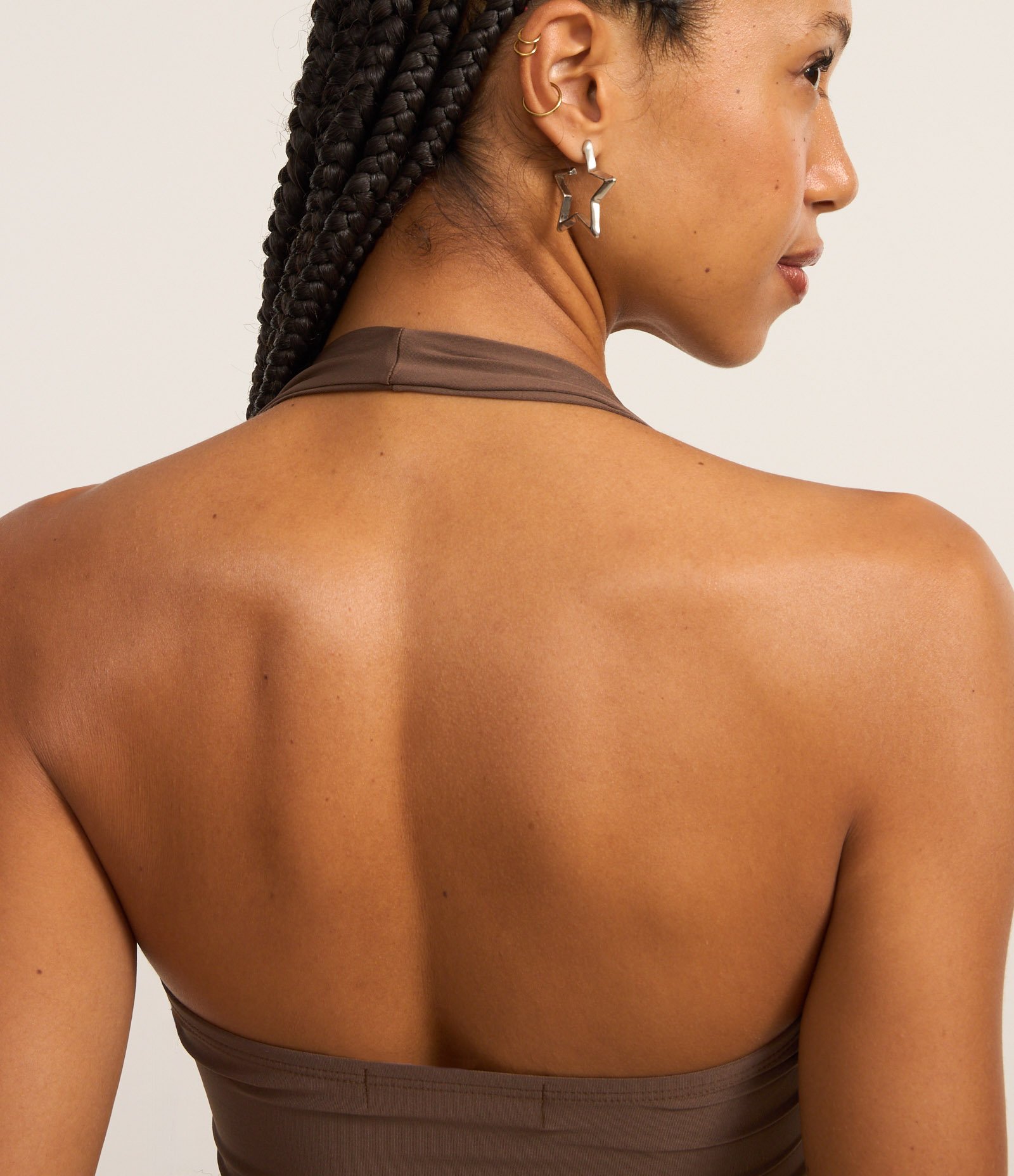 Body Frente Única em Microfibra com Decote Quadrado Marrom 4