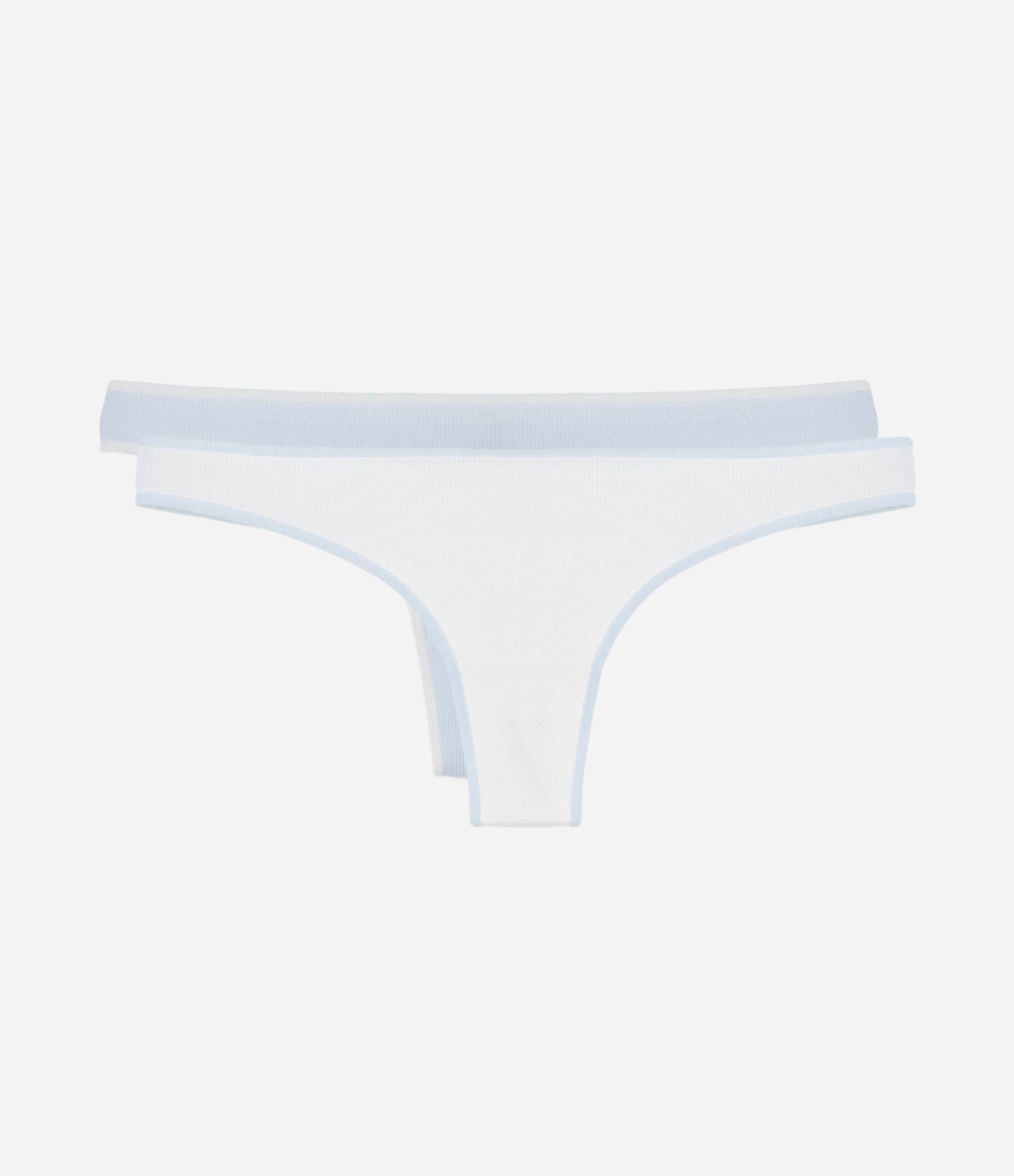 Kit 02 Calcinhas Biquíni Fio em Algodão Canelado com Viés Contraste Azul/Branco 1