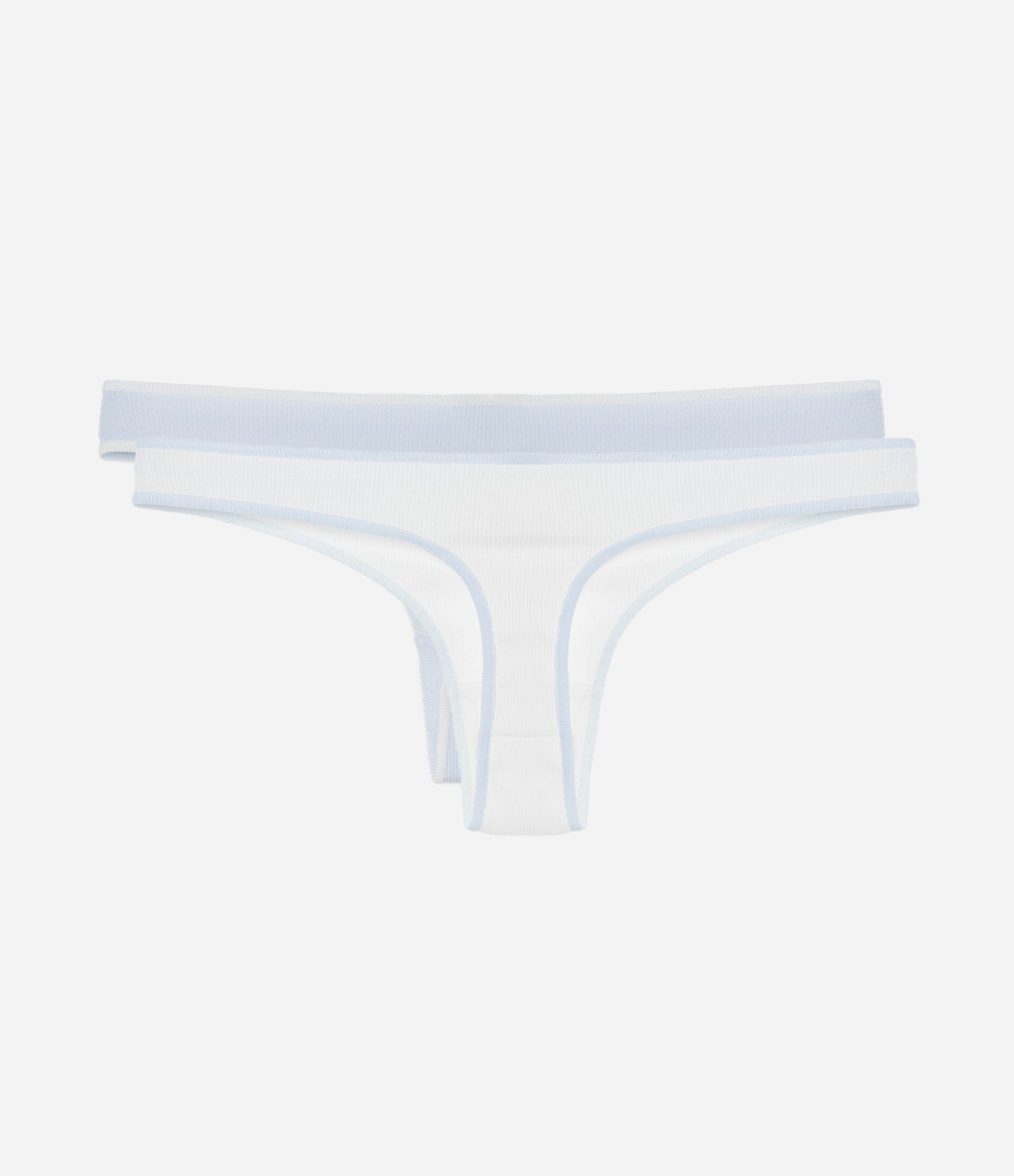 Kit 02 Calcinhas Biquíni Fio em Algodão Canelado com Viés Contraste Azul/Branco 2