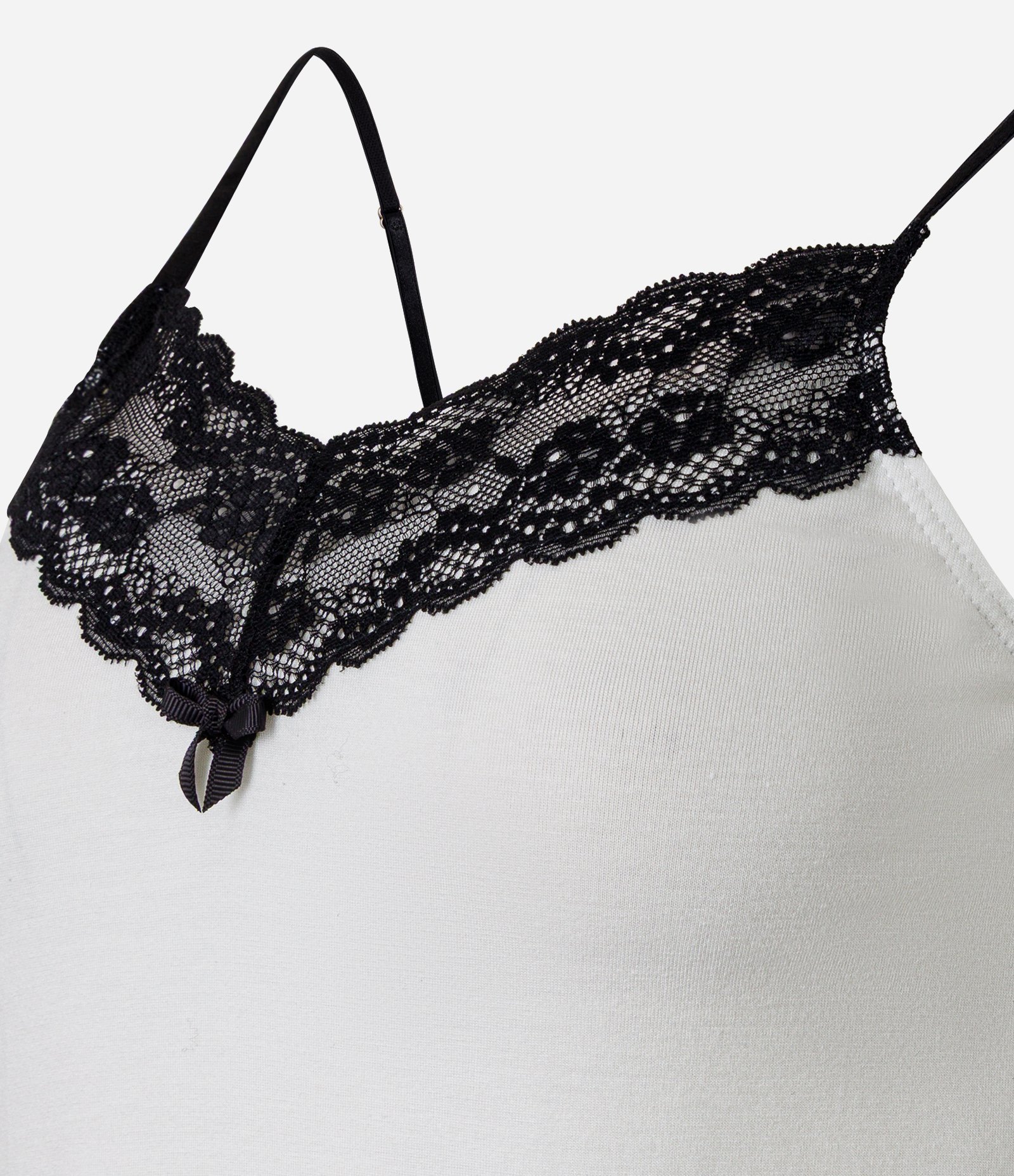 Camisola Curta em Viscolycra com Alcinhas e Renda Contrastante Branco 5