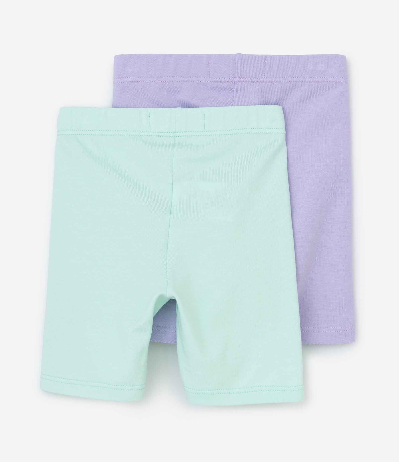Kit Bermudas Infantil Ciclista Em Algodão Com Bordado - Tam 1 a 6 Anos Verde/Lilás 2