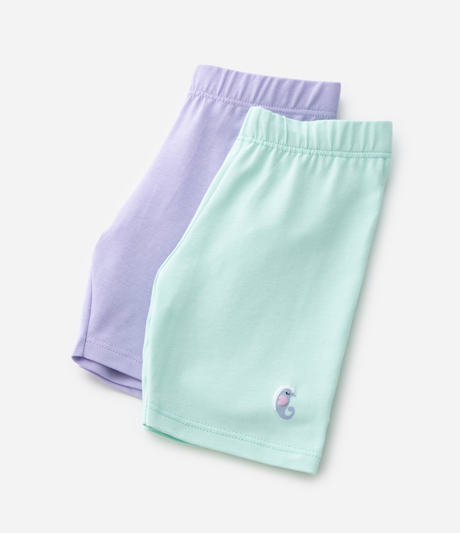 Kit Bermudas Infantil Ciclista Em Algodão Com Bordado - Tam 1 a 6 Anos Verde/Lilás 4