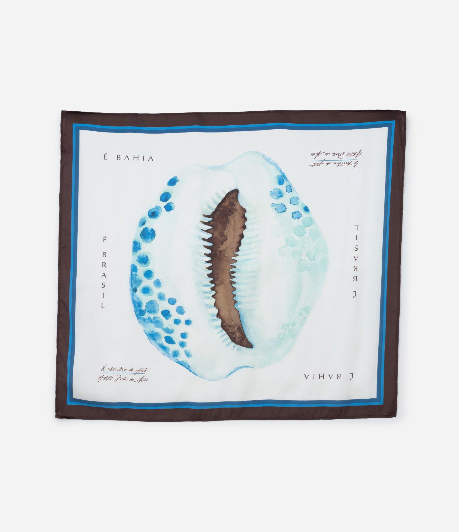 Lenço Retangular em Cetim com Estampa Búzios Branco 2