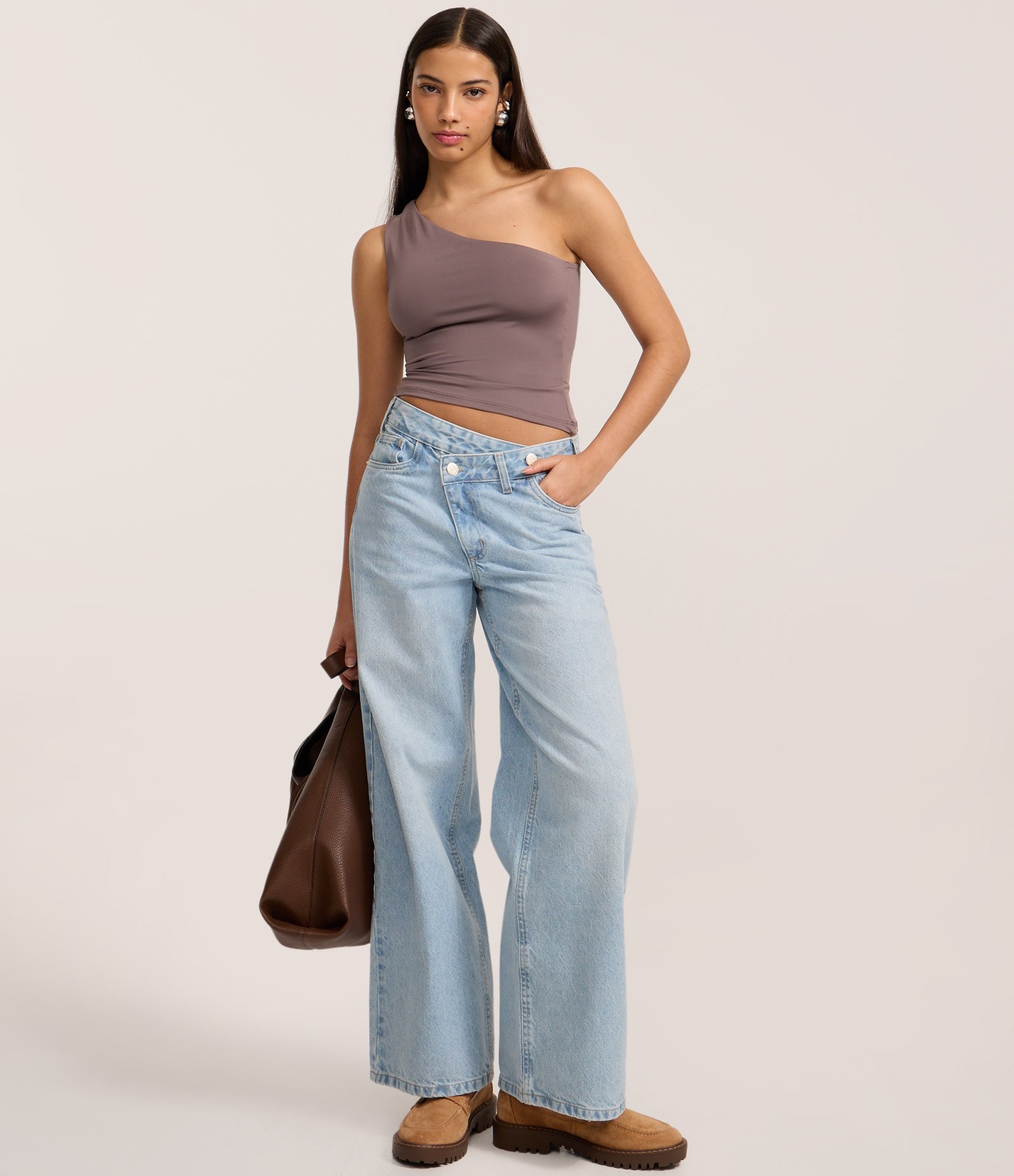 Blusa Ombro Único em Microfibra Cinza 2