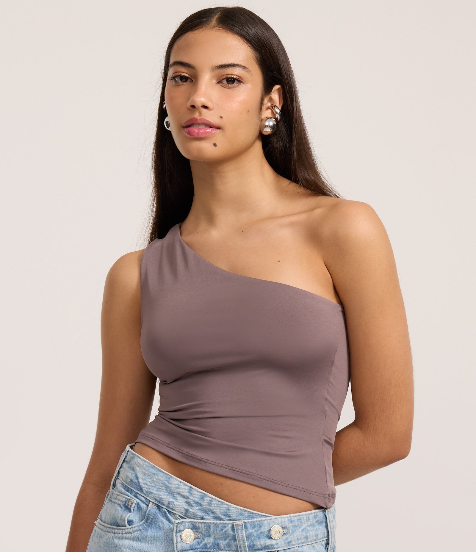 Blusa Ombro Único em Microfibra Cinza 3